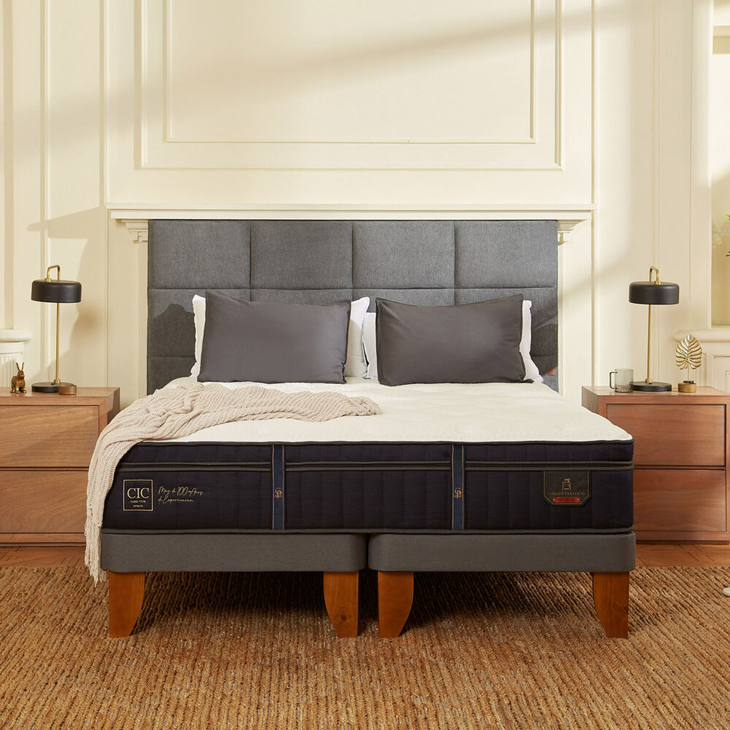 Cama Europea Super King Grand Premium + Set T&aacute;mesis + Topper