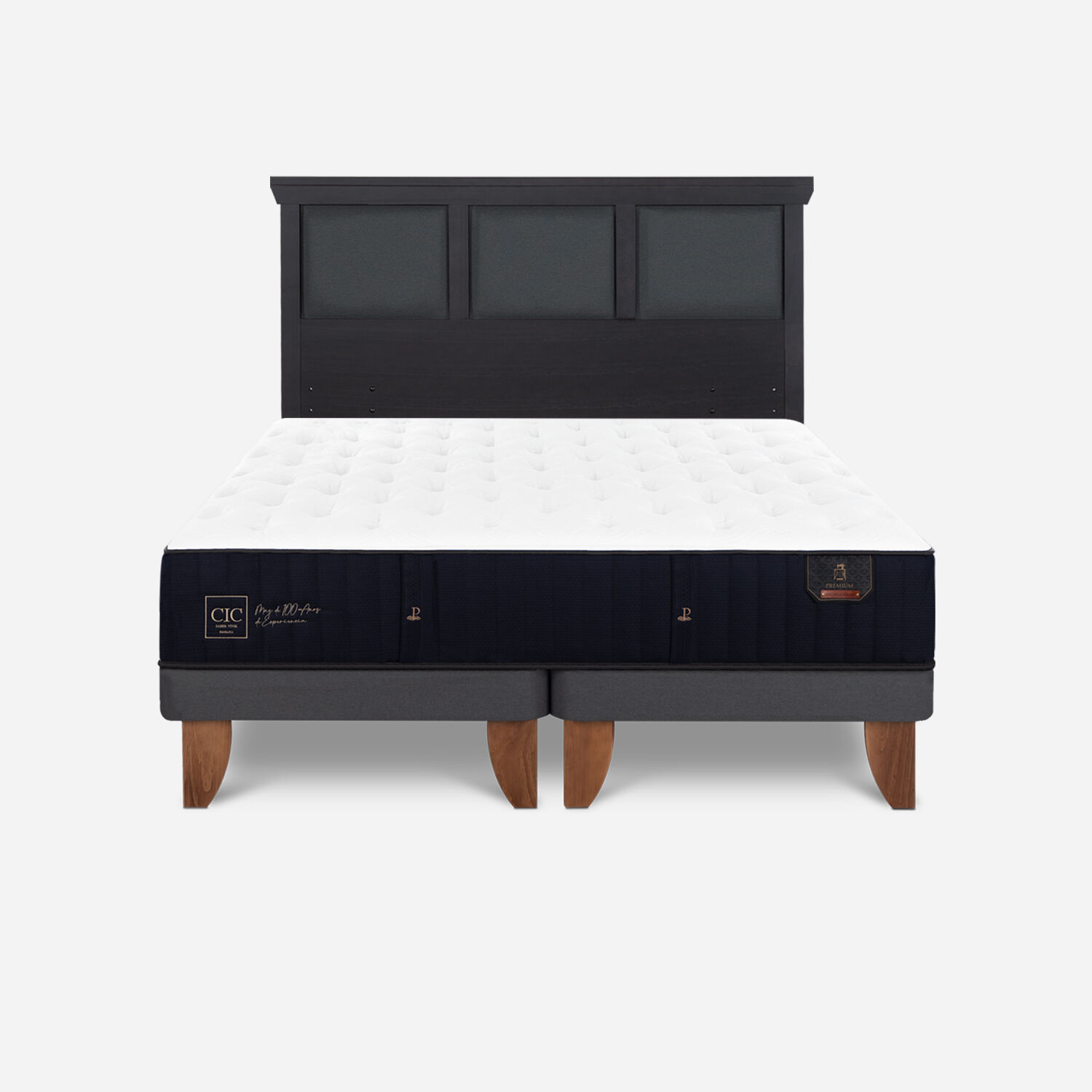 Cama Europea 2 Plazas Premium Base Dividida + Respaldo Torino Negro