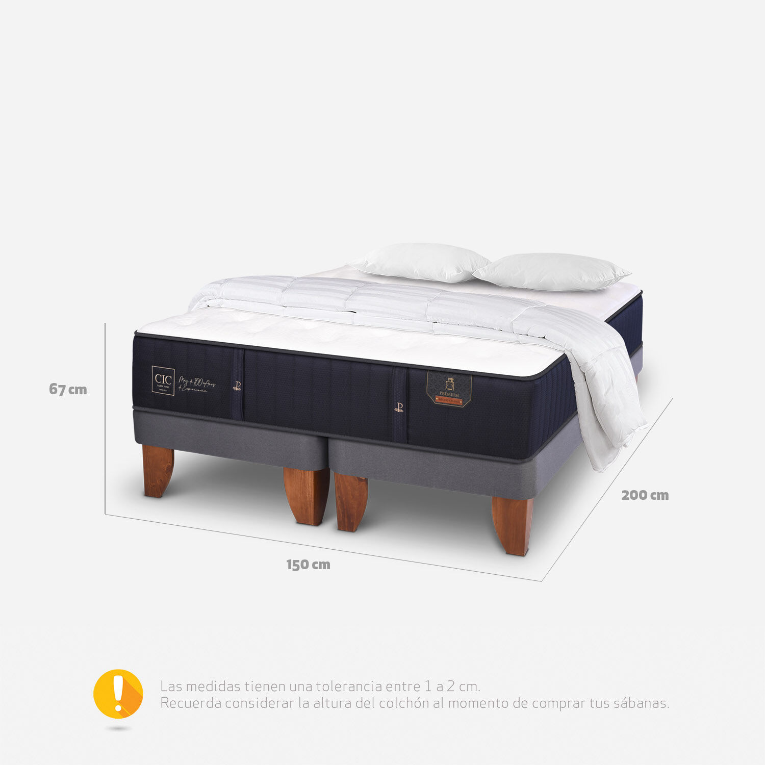 Cama Europea 2 Plazas Premium Base Dividida + Almohadas + Plum&oacute;n