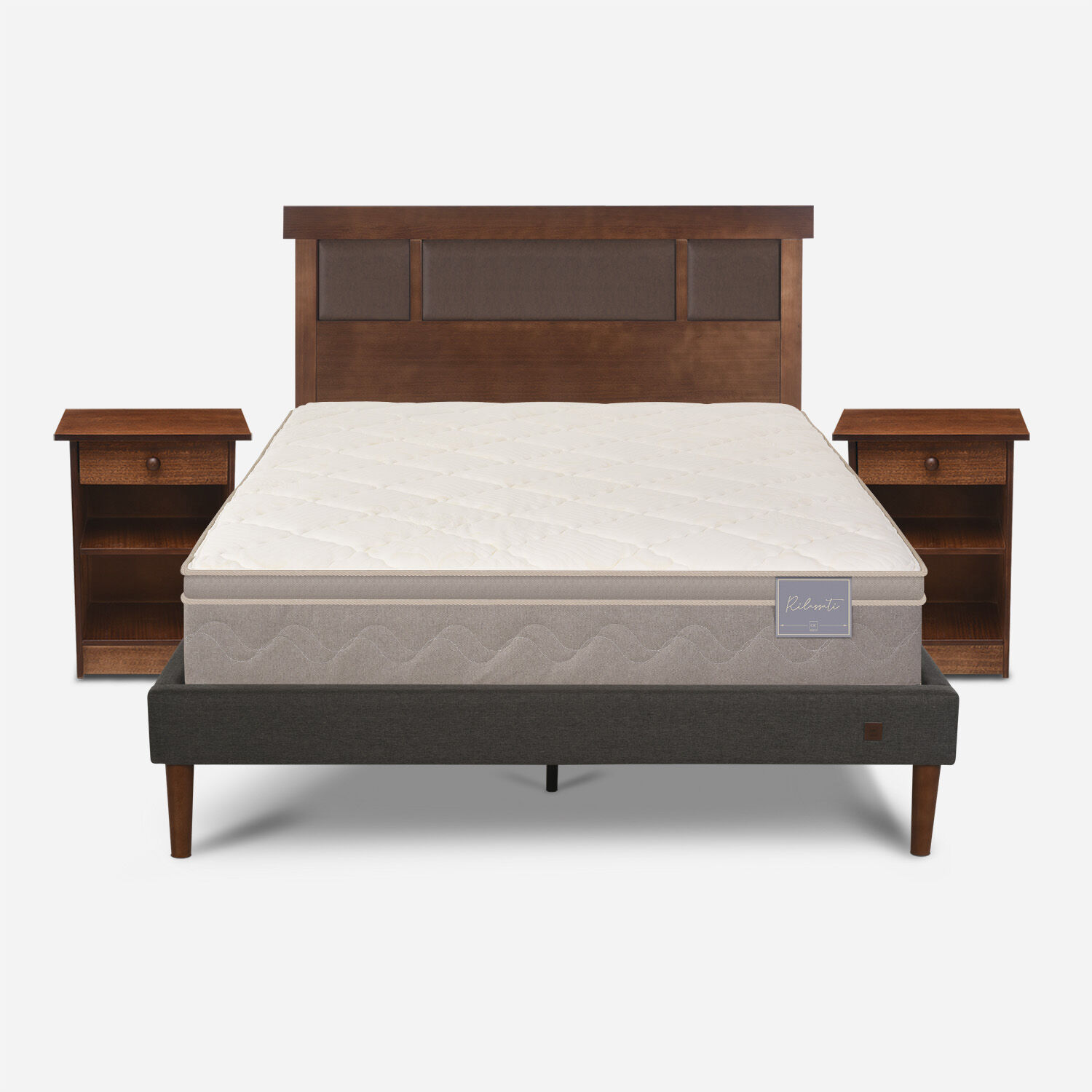 Cama Europea Curve 2 Plazas Rilassati + Set Dubl&iacute;n Caramel