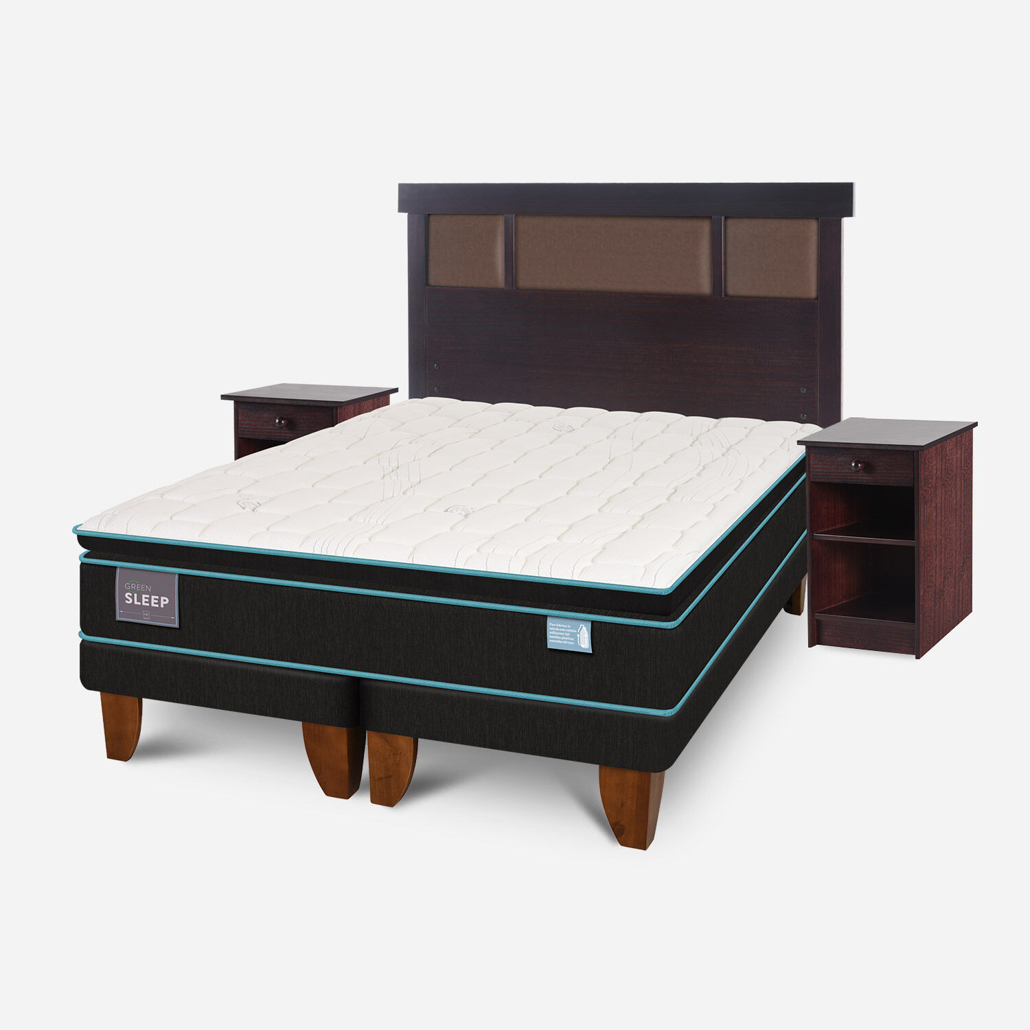 Cama Europea 2 Plazas Green Sleep Base Dividida + Set Dubl&iacute;n Chocolate