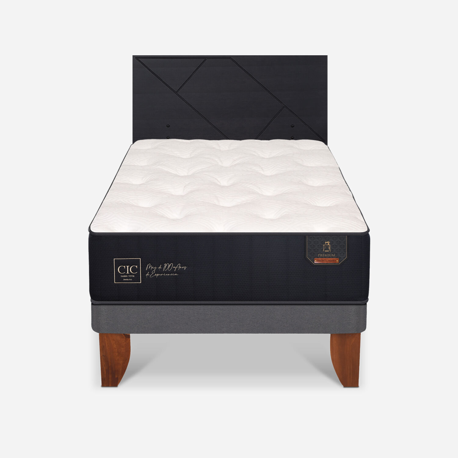 Cama Europea 1,5 Plazas Premium + Respaldo Villarrica Negro