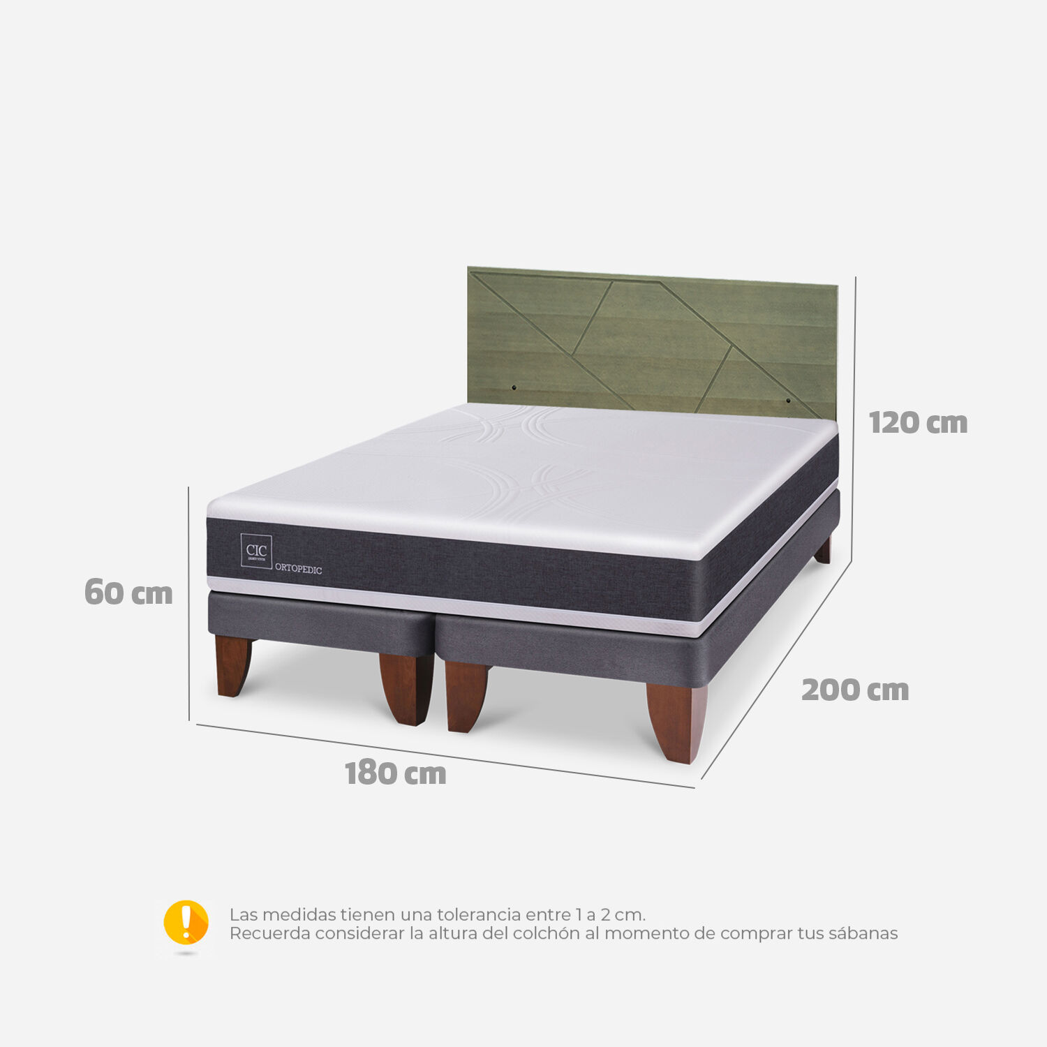 Cama Europea King Ortopedic + Respaldo Villarrica Olivo