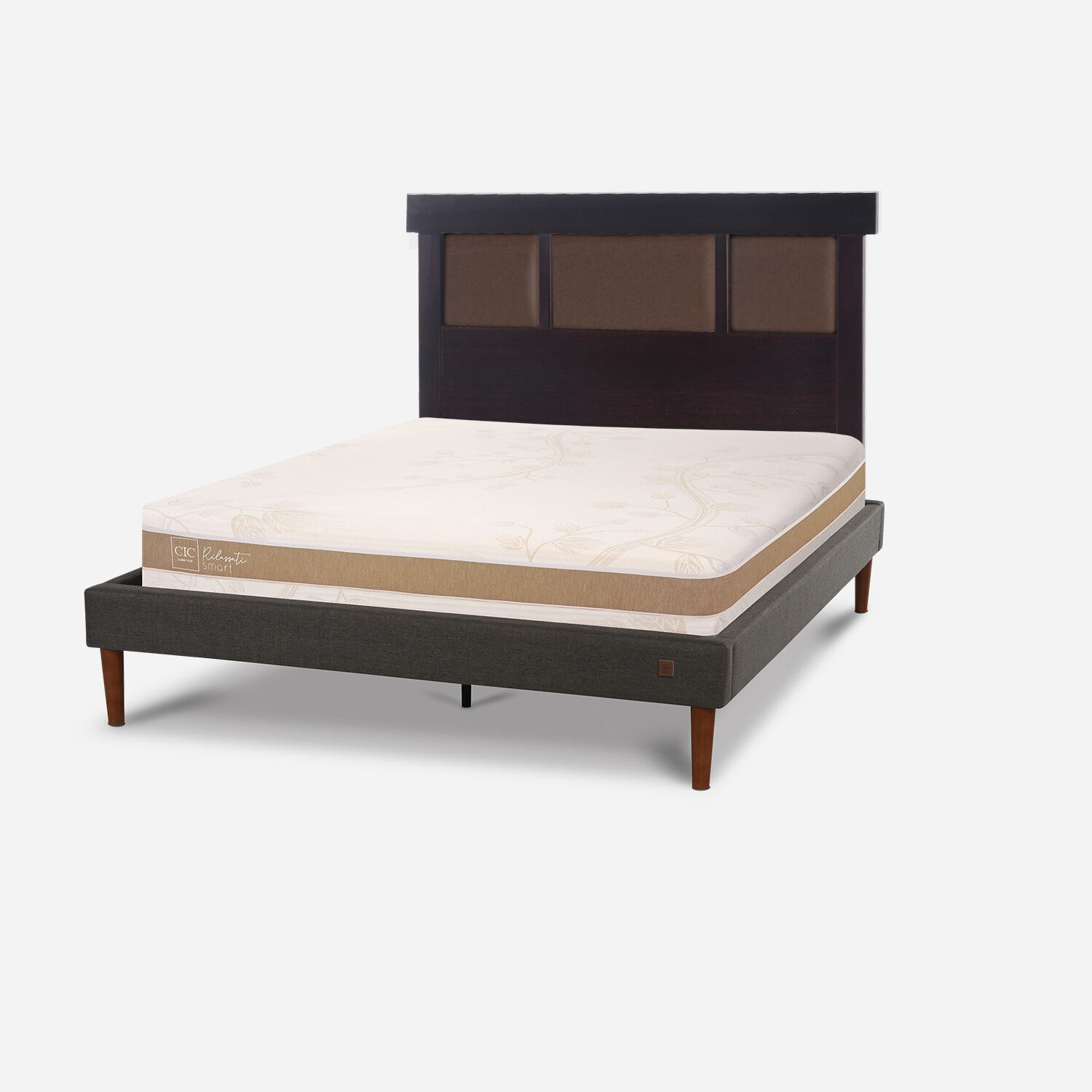 Cama Europea Curve 2 Plazas Rilassati Infinity + Respaldo Dubl&iacute;n Chocolate