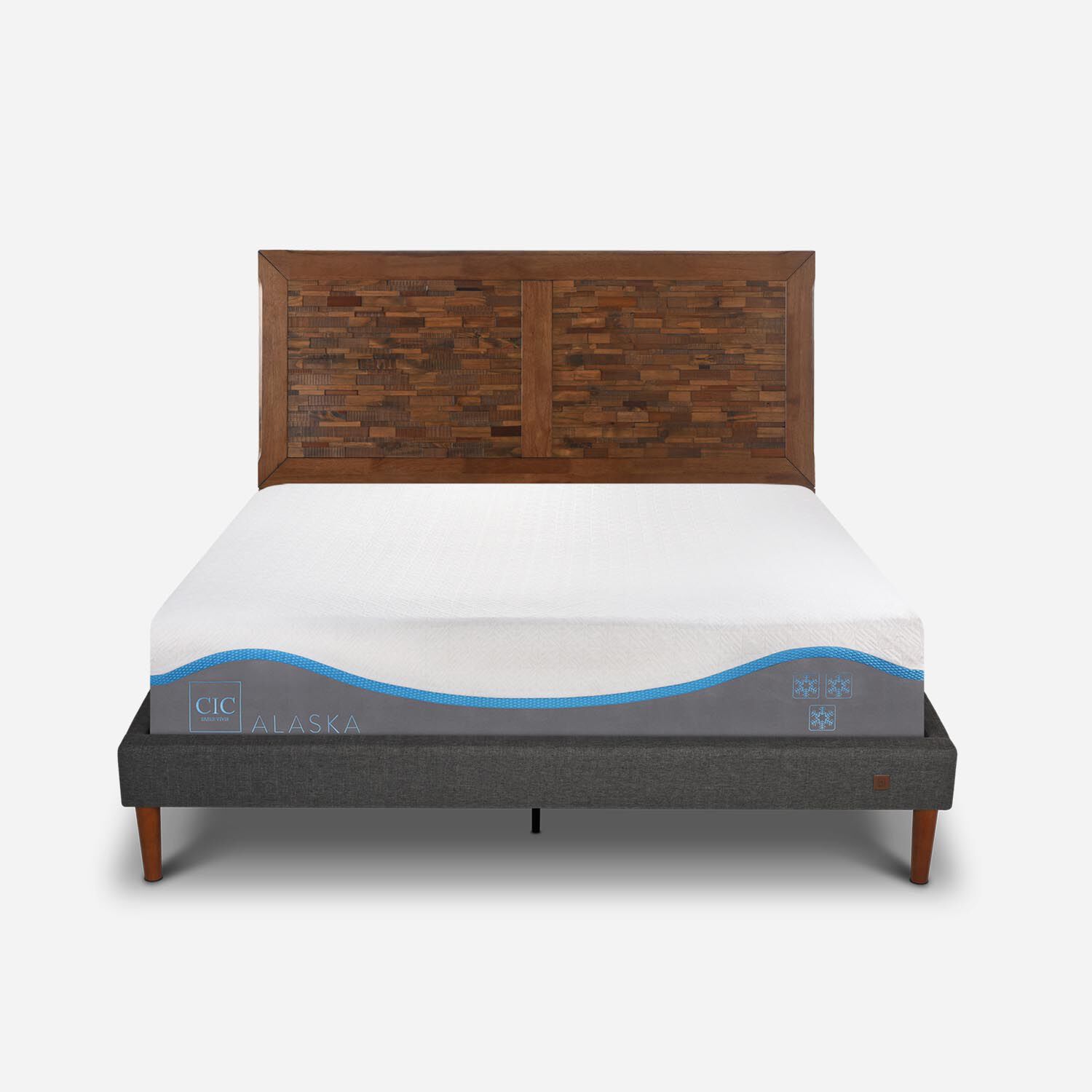 Cama Europea Curve 2 Plazas Alaska + Respaldo Antique