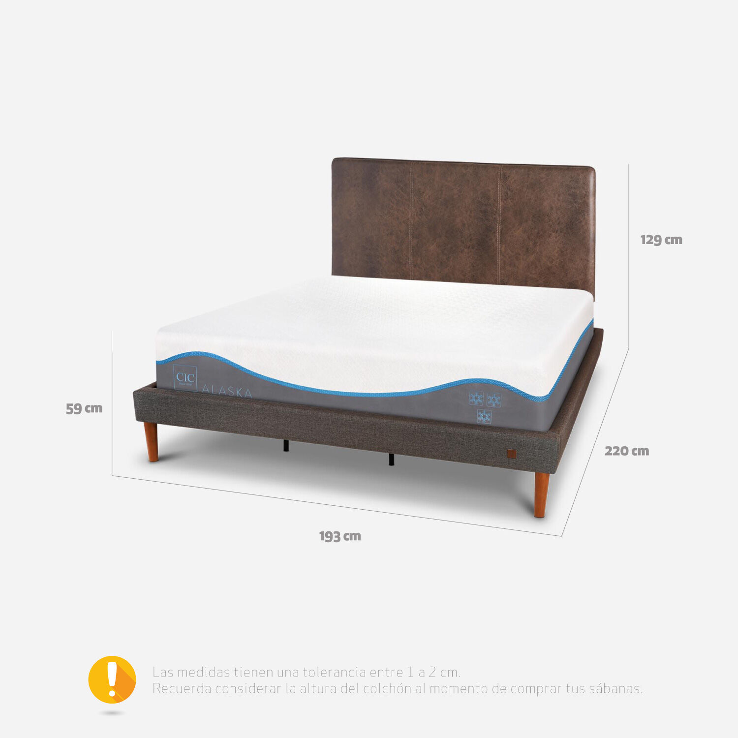 Cama Europea Curve King Alaska + Respaldo Baker