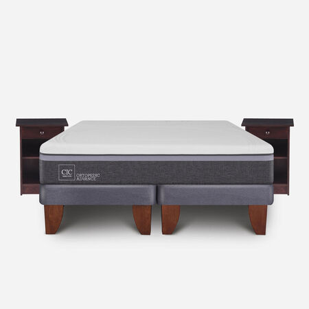 Cama Europea 2 Plazas Ortopedic Advance Base Dividida + Veladores Dublín Chocolate