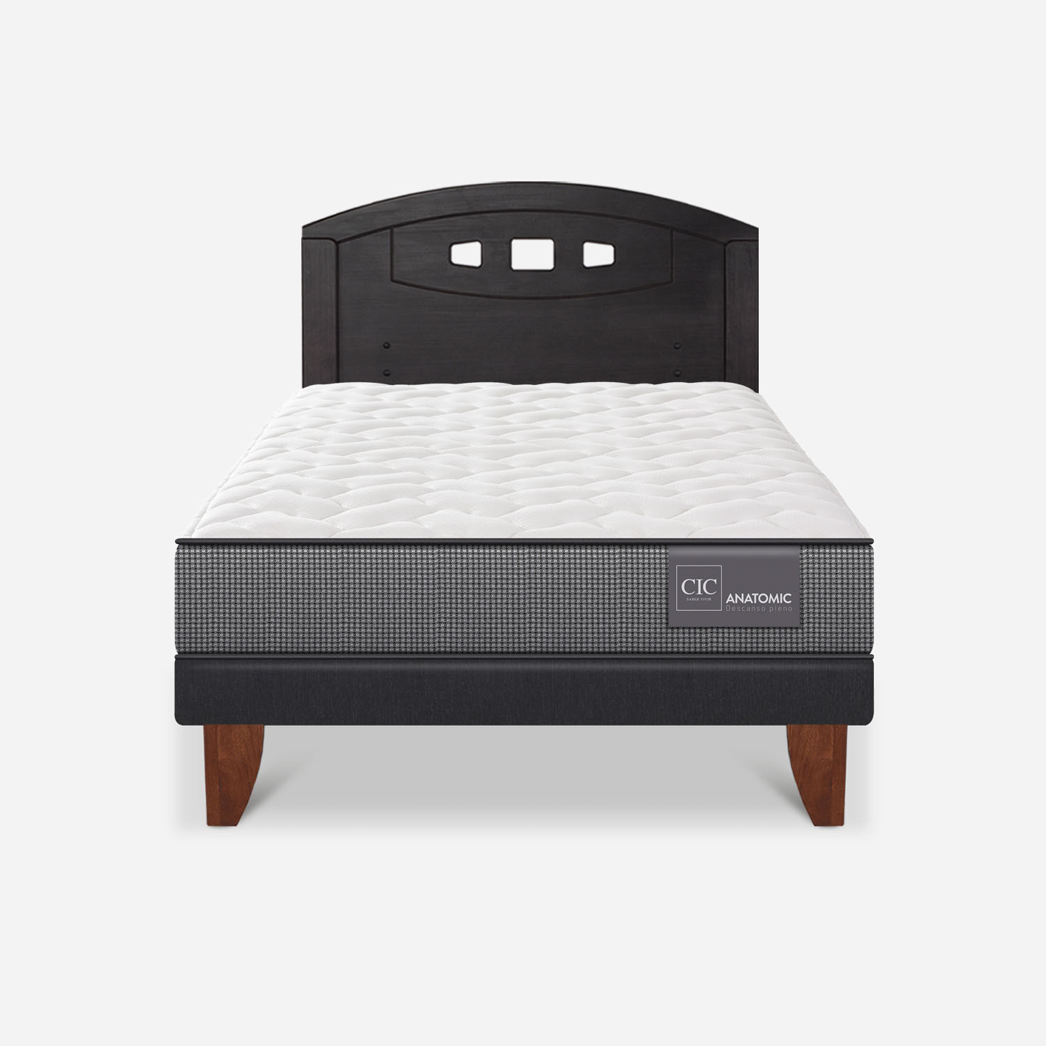 Cama Europea 1,5 Plazas Anatomic + Respaldo Gales Negro