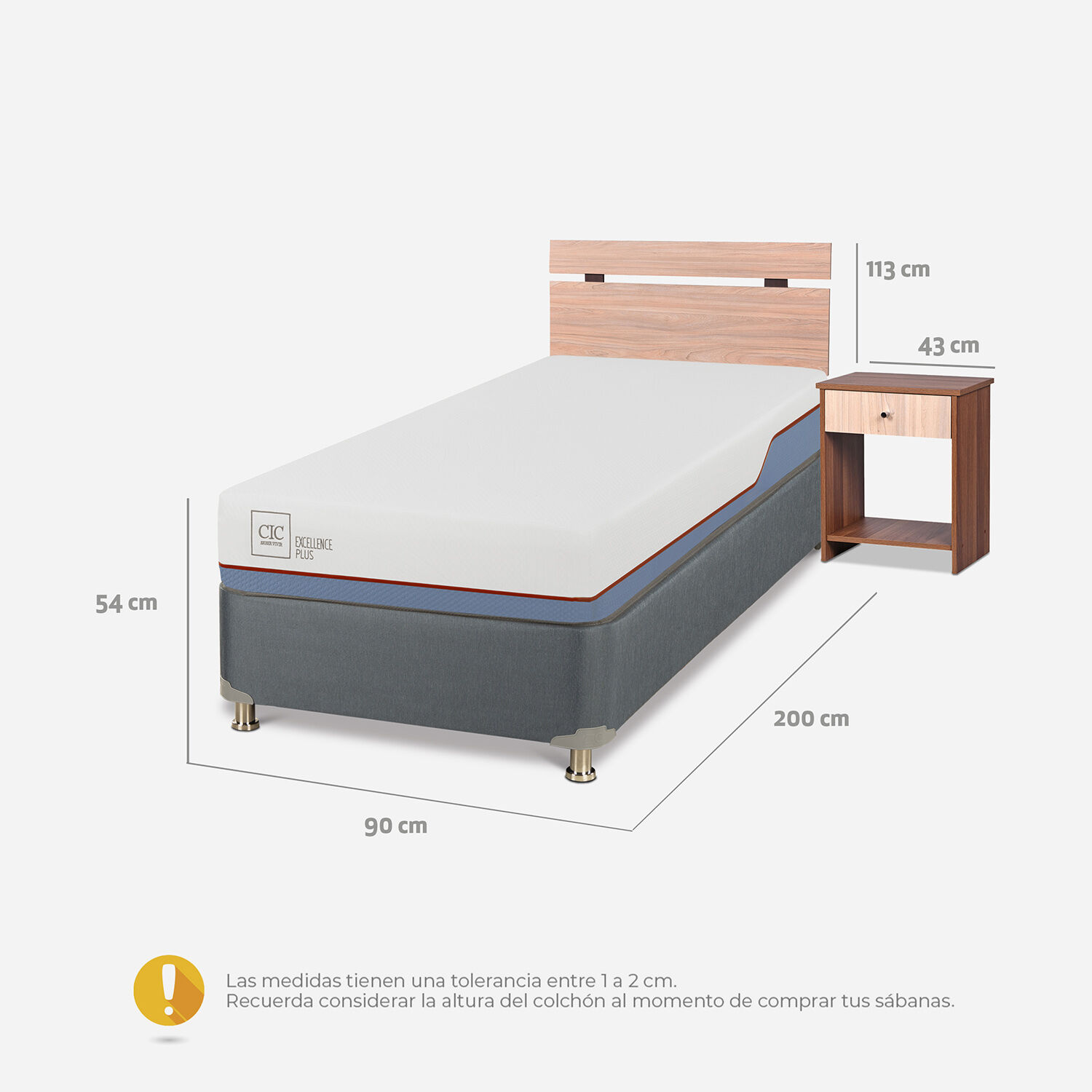 Cama Americana 1 Plaza Excellence Plus + Set Olmo