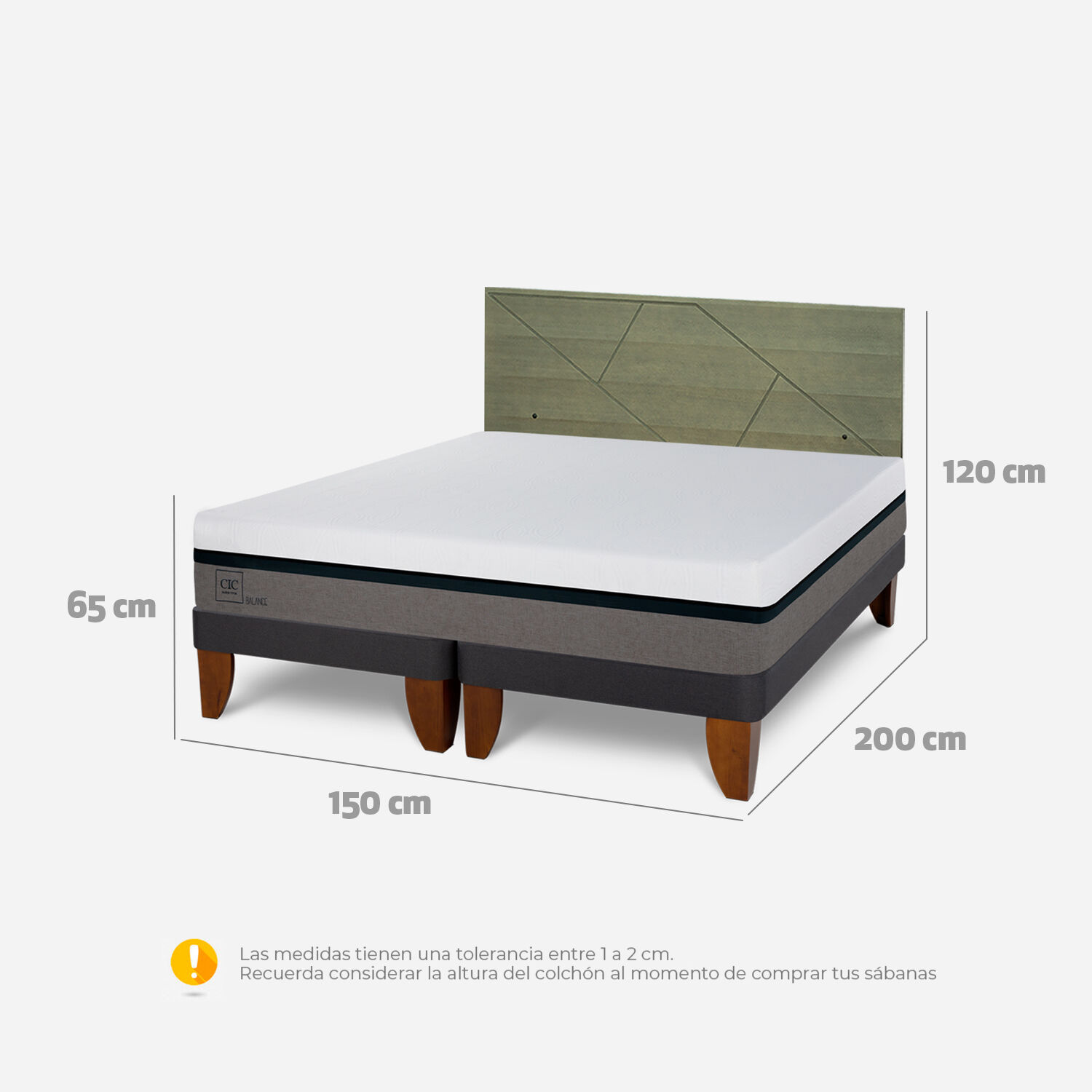 Cama Europea 2 Plazas Balance Base Dividida + Respaldo Villarrica Olivo