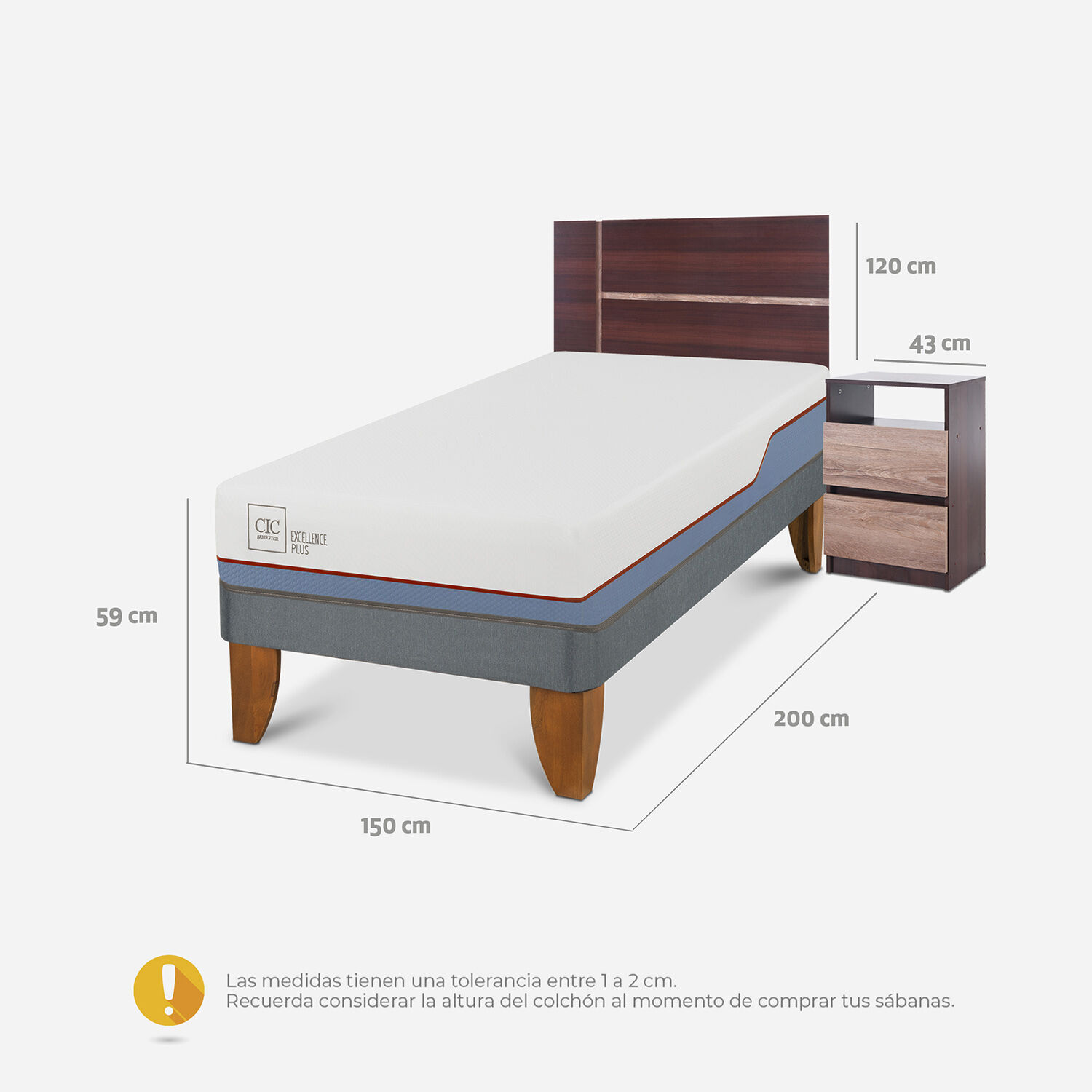 Cama Europea 1 Plaza Excellence Plus + Set Enio