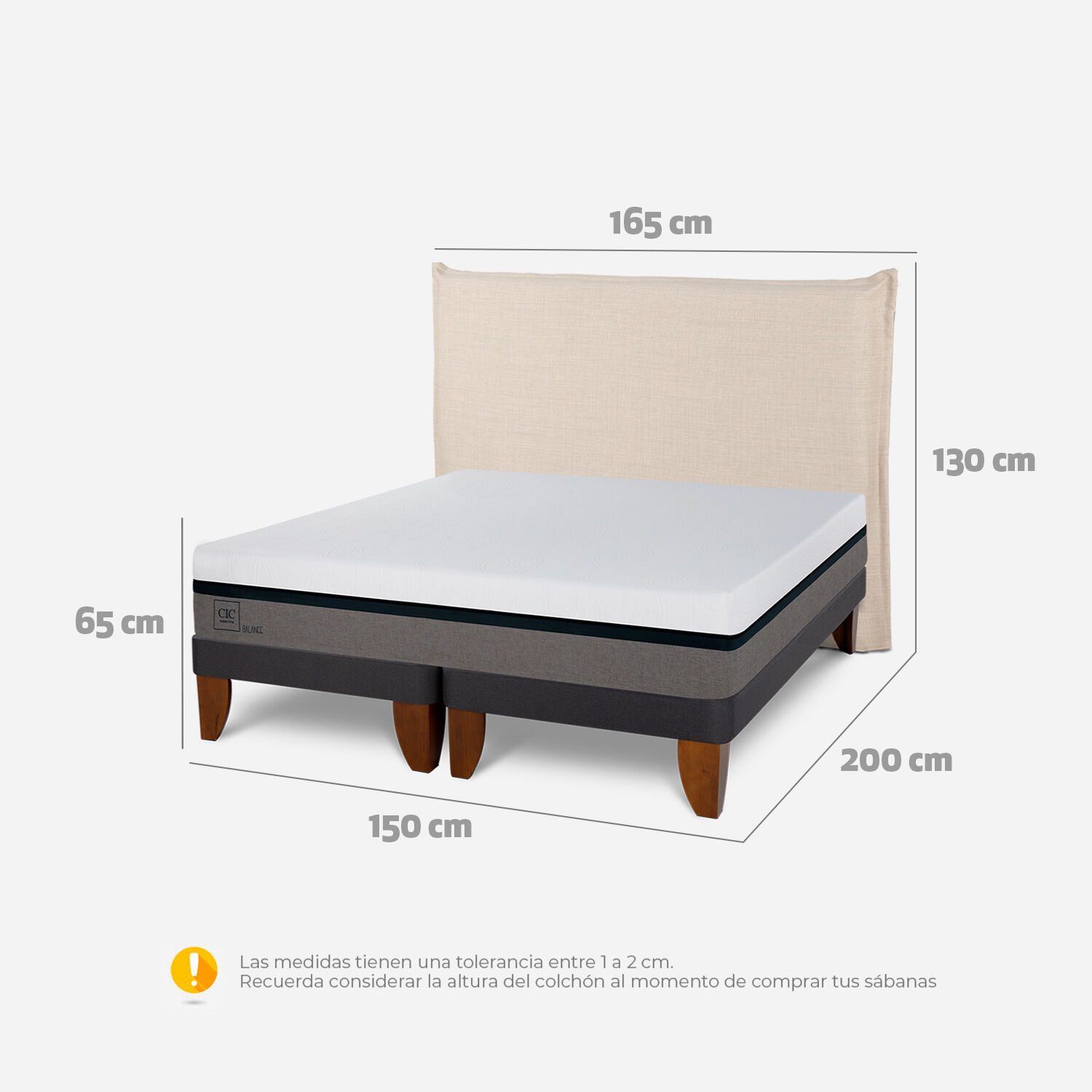Cama Europea 2 Plazas Balance Base Dividida + Respaldo T&iacute;ber