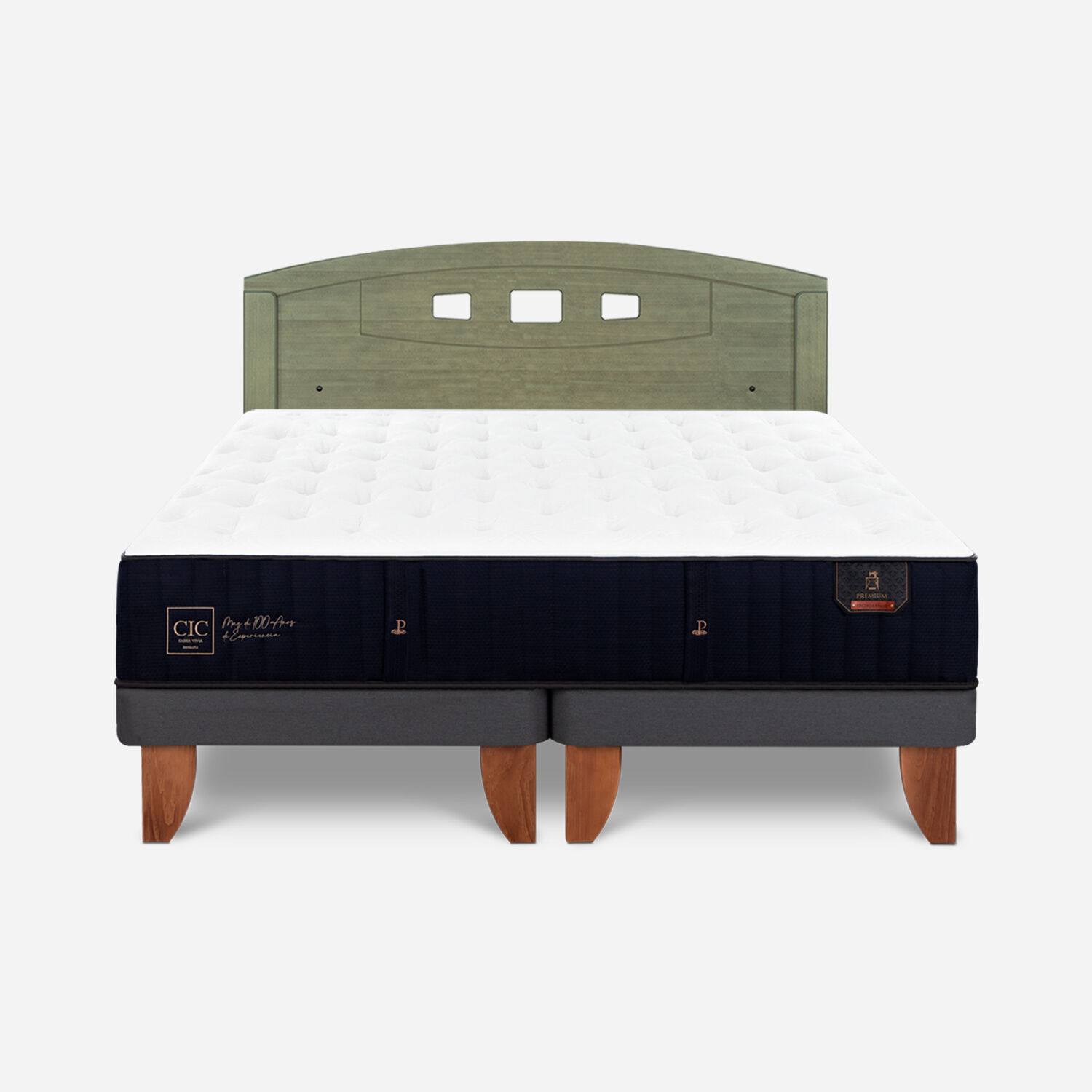 Cama Europea 2 Plazas Premium Base Dividida + Respaldo Gales Olivo