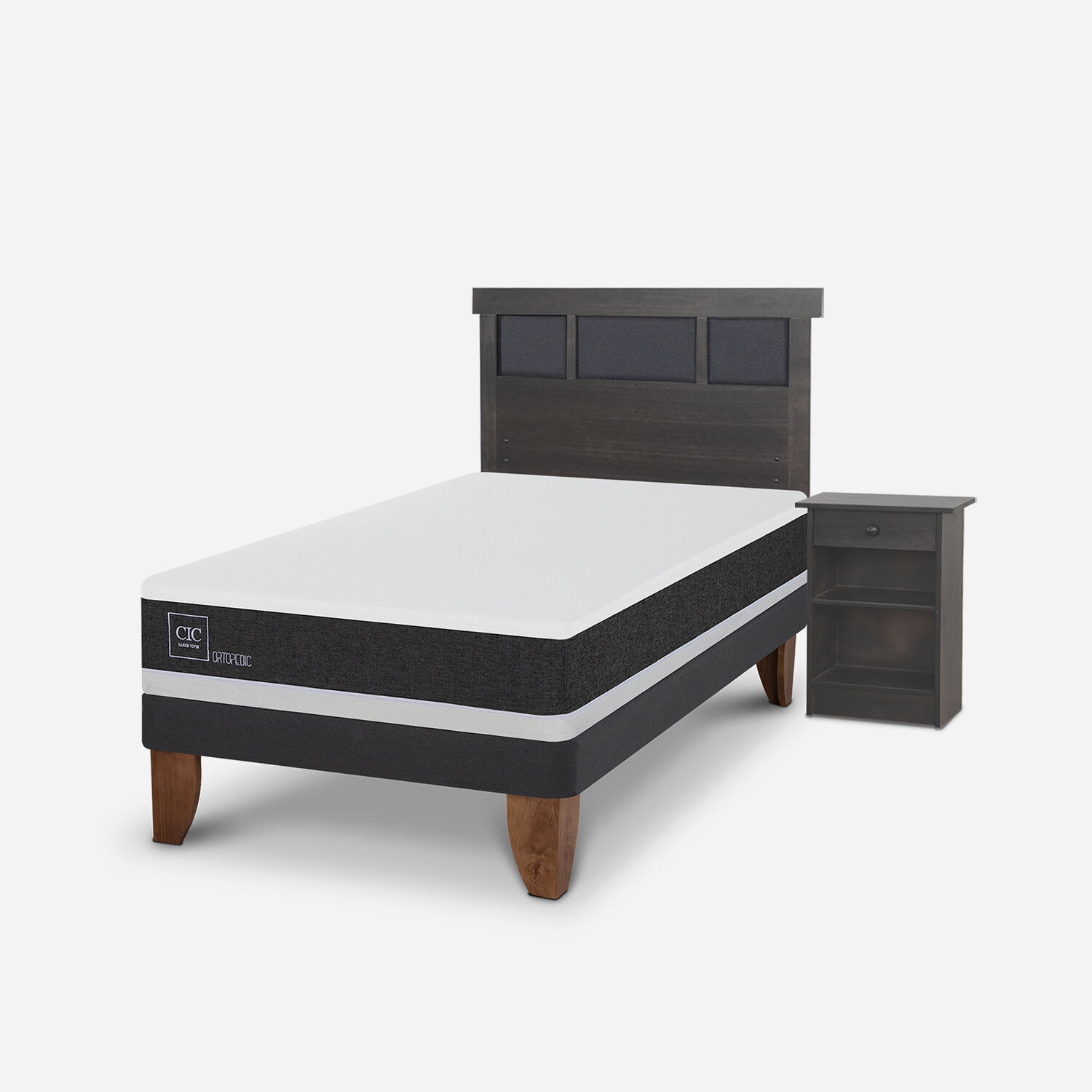 Cama Europea 1,5 Plazas Ortopedic + Set Dubl&iacute;n Gris
