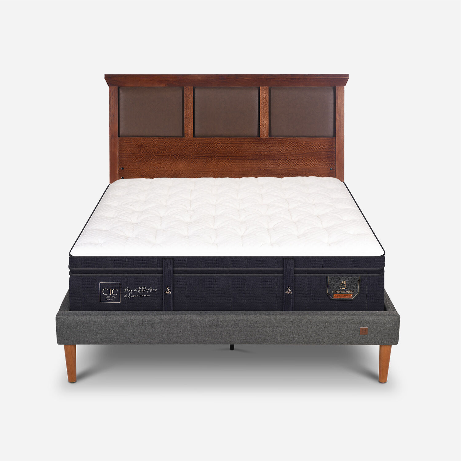 Cama Europea Curve 2 Plazas Super Premium + Respaldo Torino Caramel