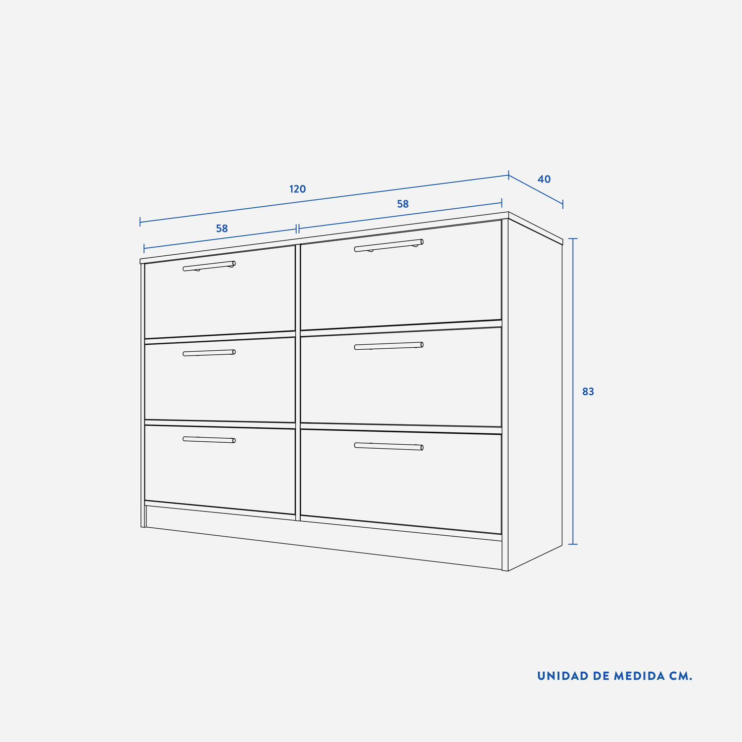 C&oacute;moda 6 Cajones Roble Antracita Blanco