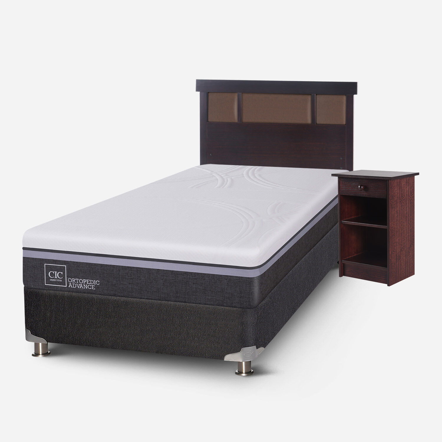 Box Spring 1,5 Plazas Ortopedic Advance 5 Zonas + Set Dublín Chocolate