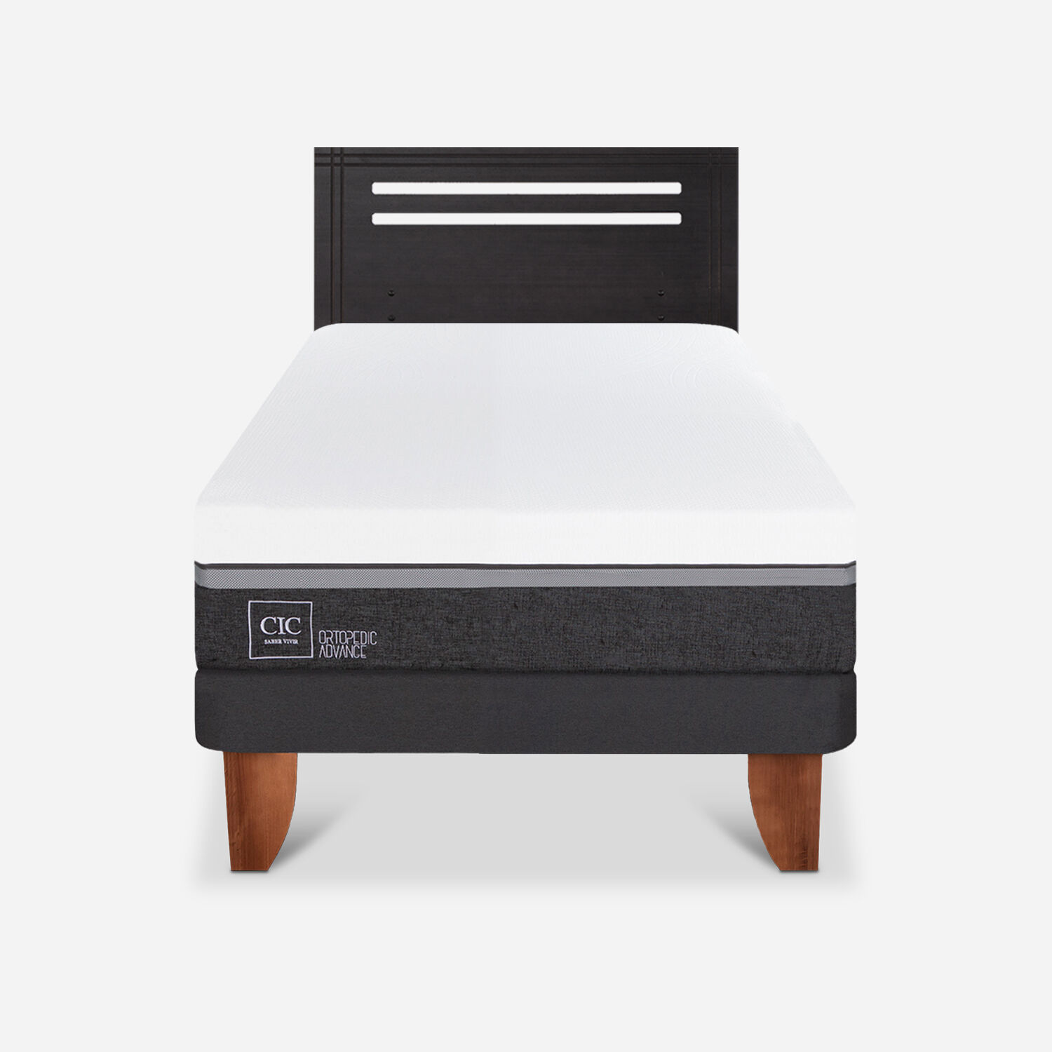 Cama Europea 1,5 Plazas Ortopedic Advance + Respaldo M&uacute;nich Negro