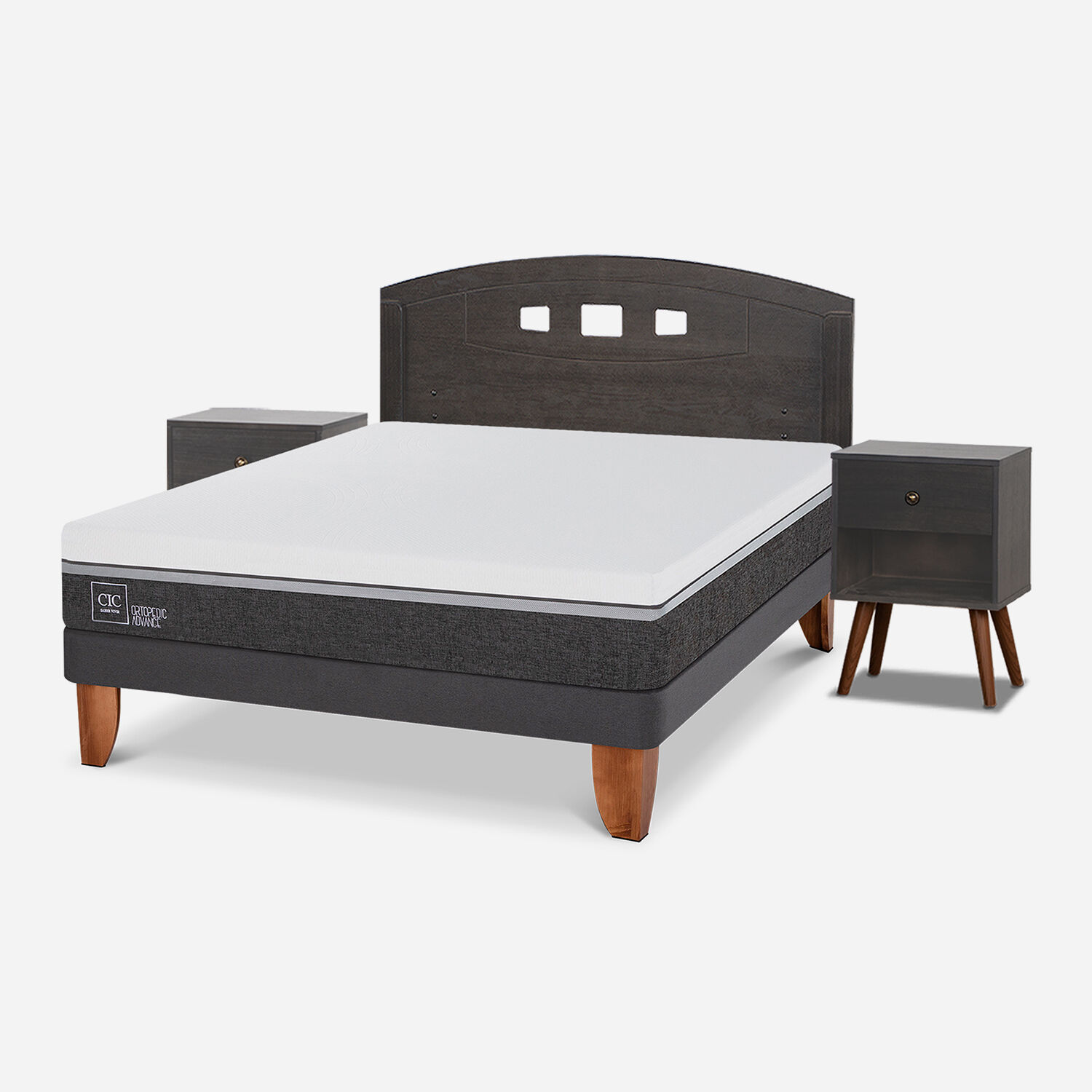 Cama Europea 2 Plazas Ortopedic Advance Base Normal + Set Gales Gris