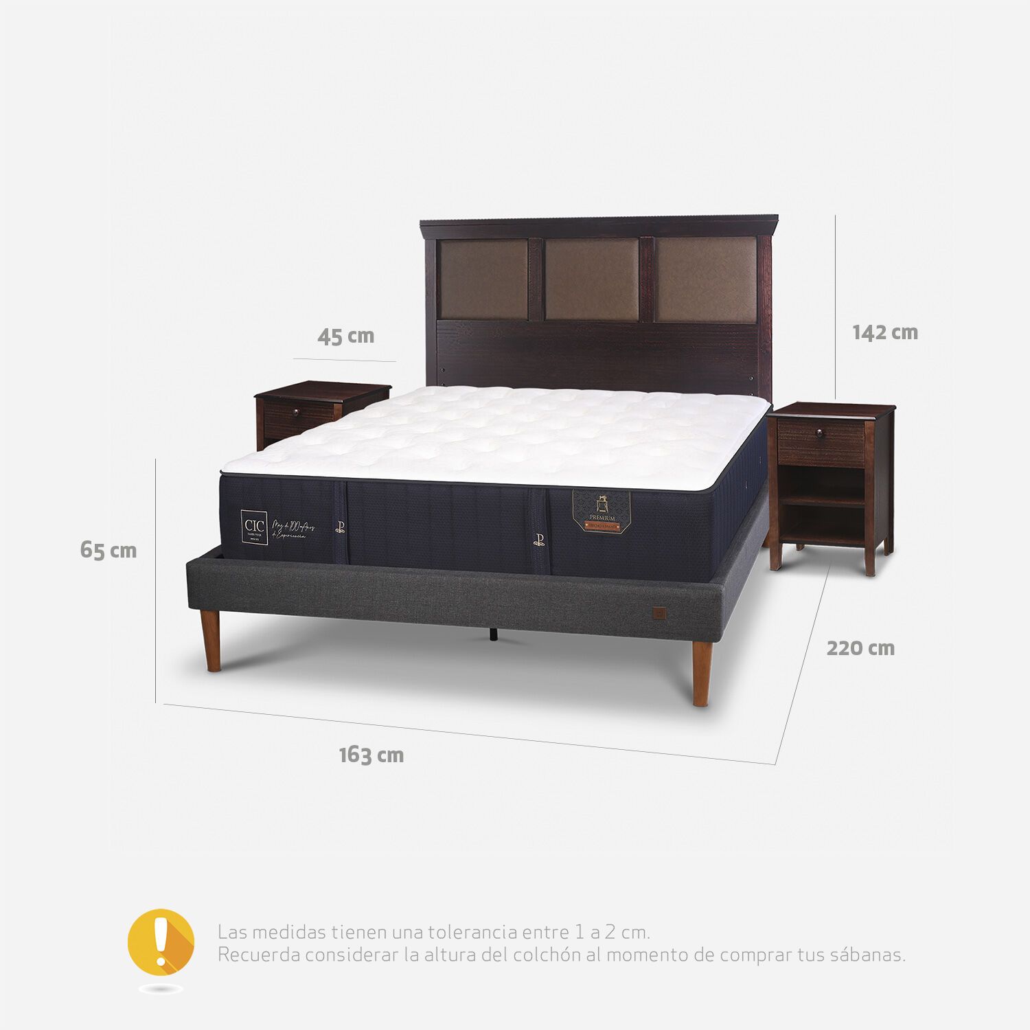 Cama Europea Curve 2 Plazas Premium + Set Torino Chocolate