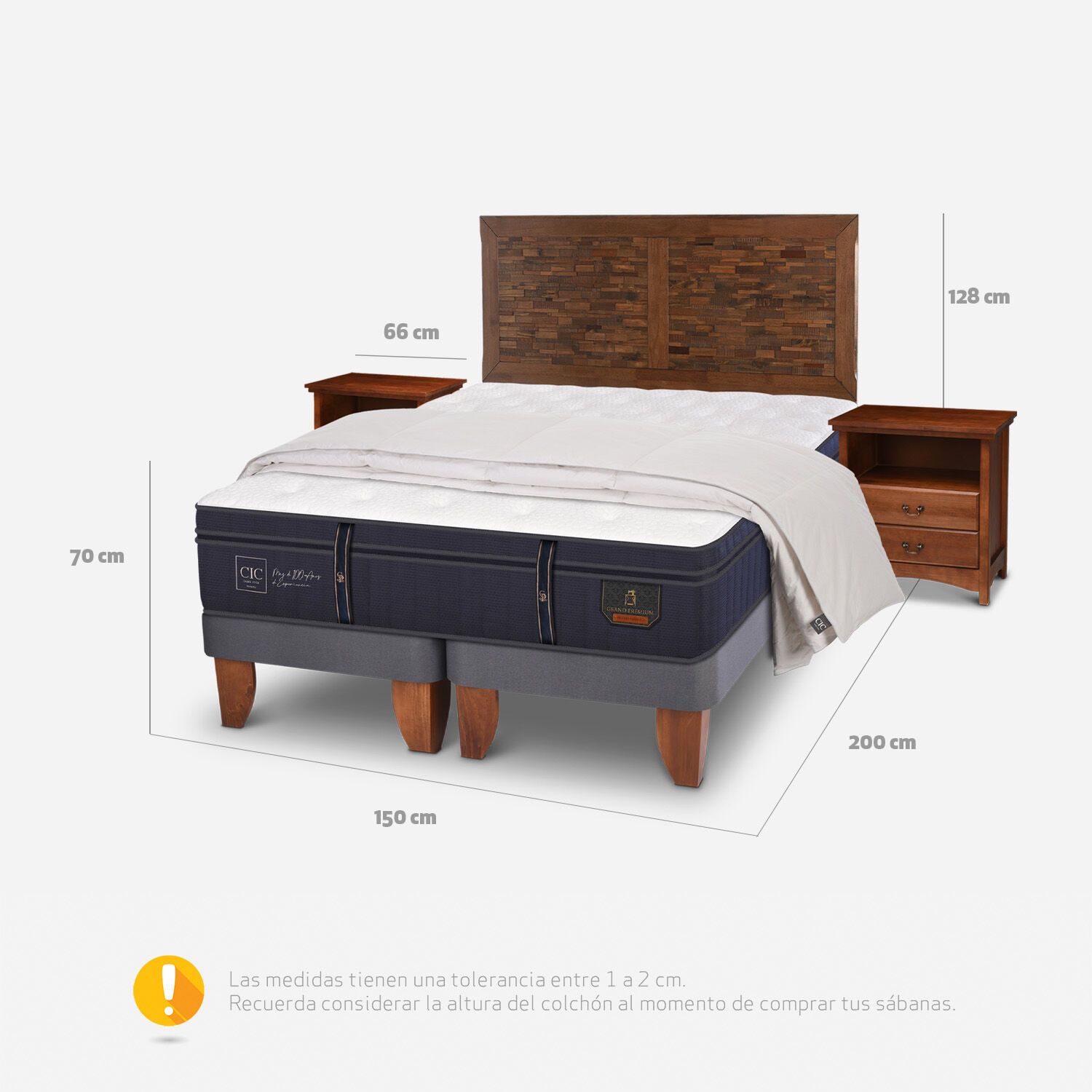 Cama Europea 2 Plazas Base Dividida Grand Premium + Set Antique + Plumón 100% Pluma de Ganso