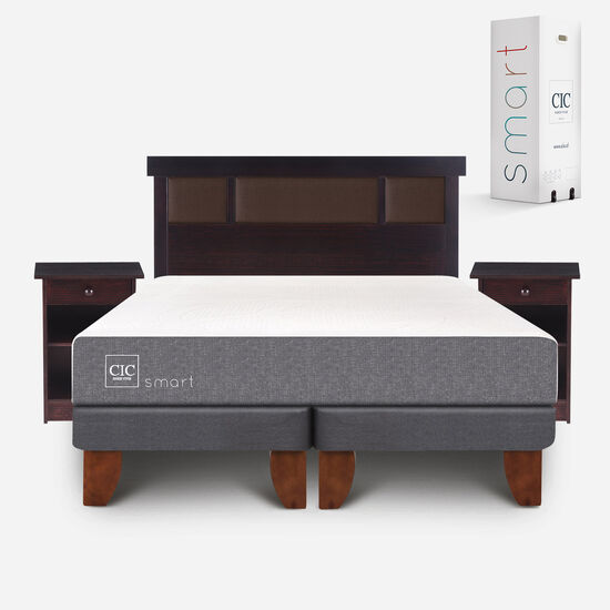 Cama Europea 2 Plazas Smart Base Dividida + Set Dublín Choc