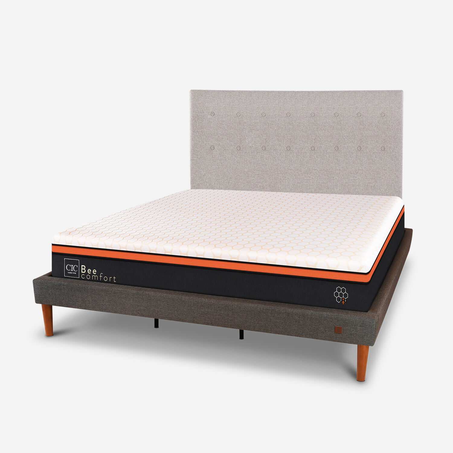 Cama Europea Curve King Bee Comfort + Respaldo Tigris