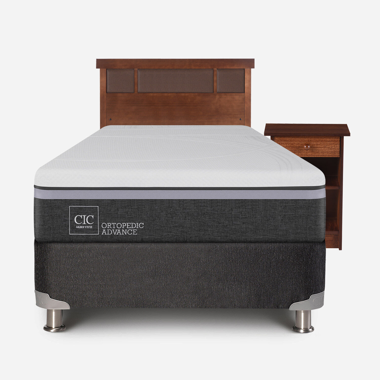 Box Spring 1.5 Plazas Ortopedic Advance 5 Zonas + Set Dublín Caramel