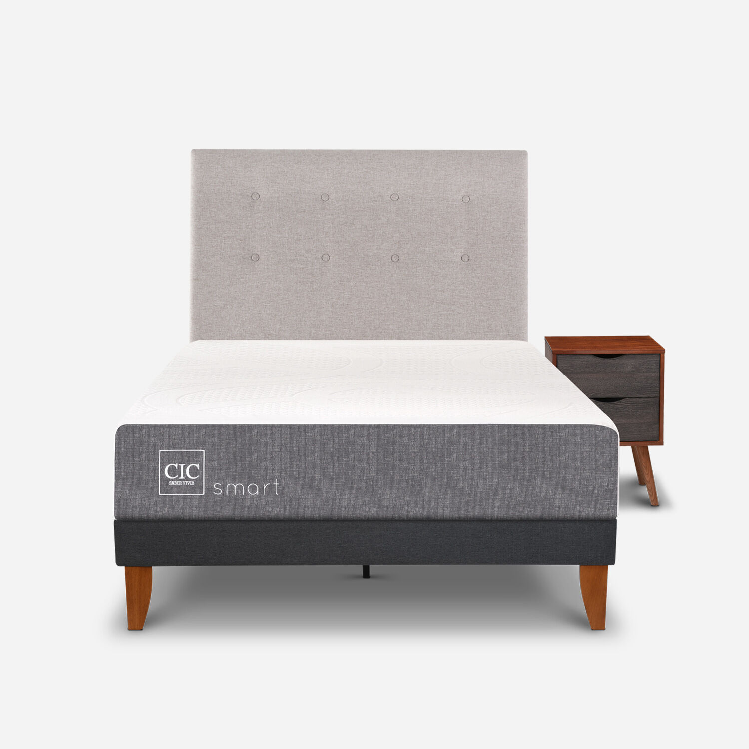 Cama Europea Curve 1,5 Plazas Smart + Set Tigris