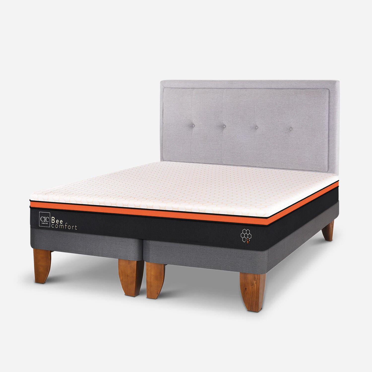 Cama Europea 2 Plazas Bee Comfort + Respaldo Ganges