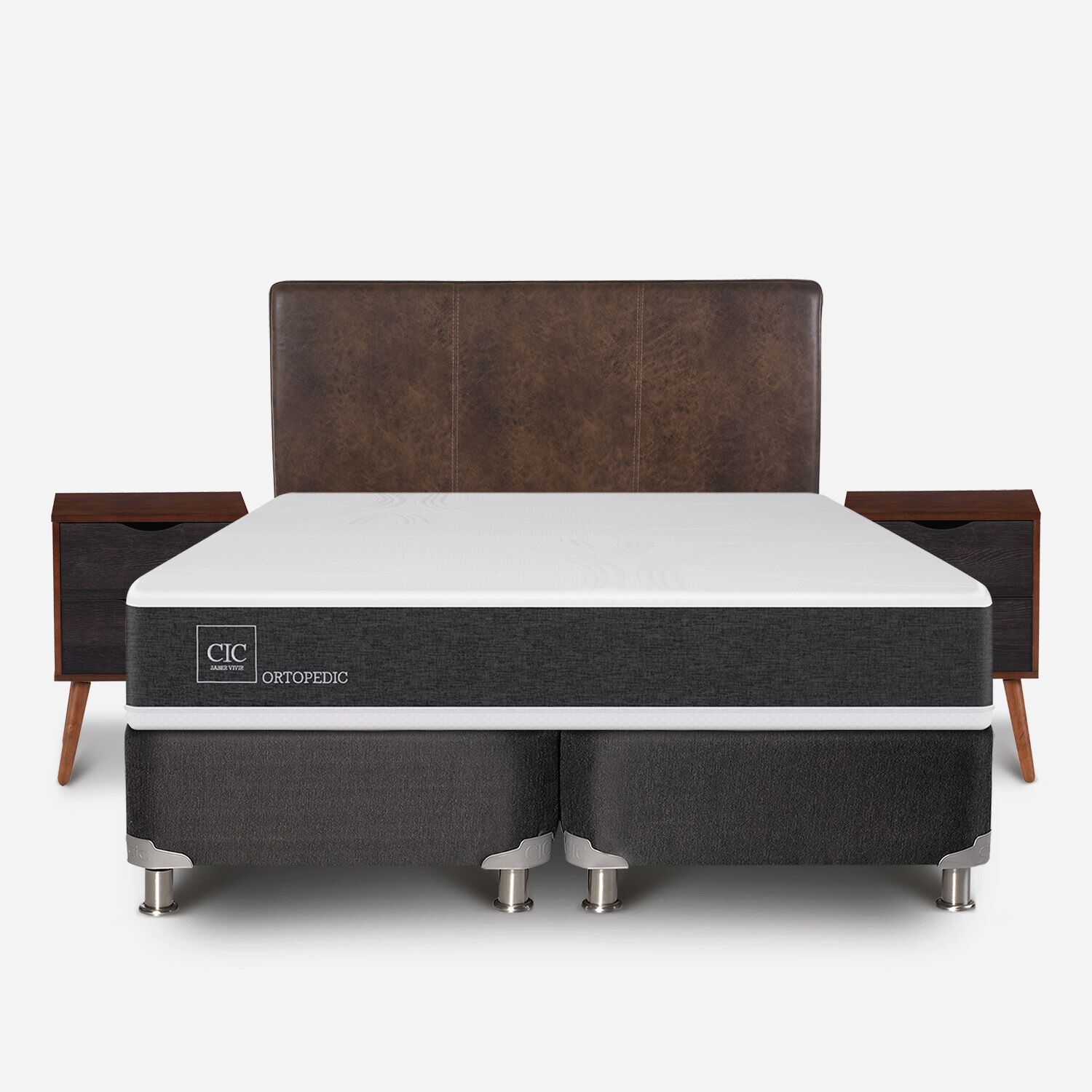 Box Spring 2 Plazas Ortopedic Base Dividida 5 Zonas + Set Baker