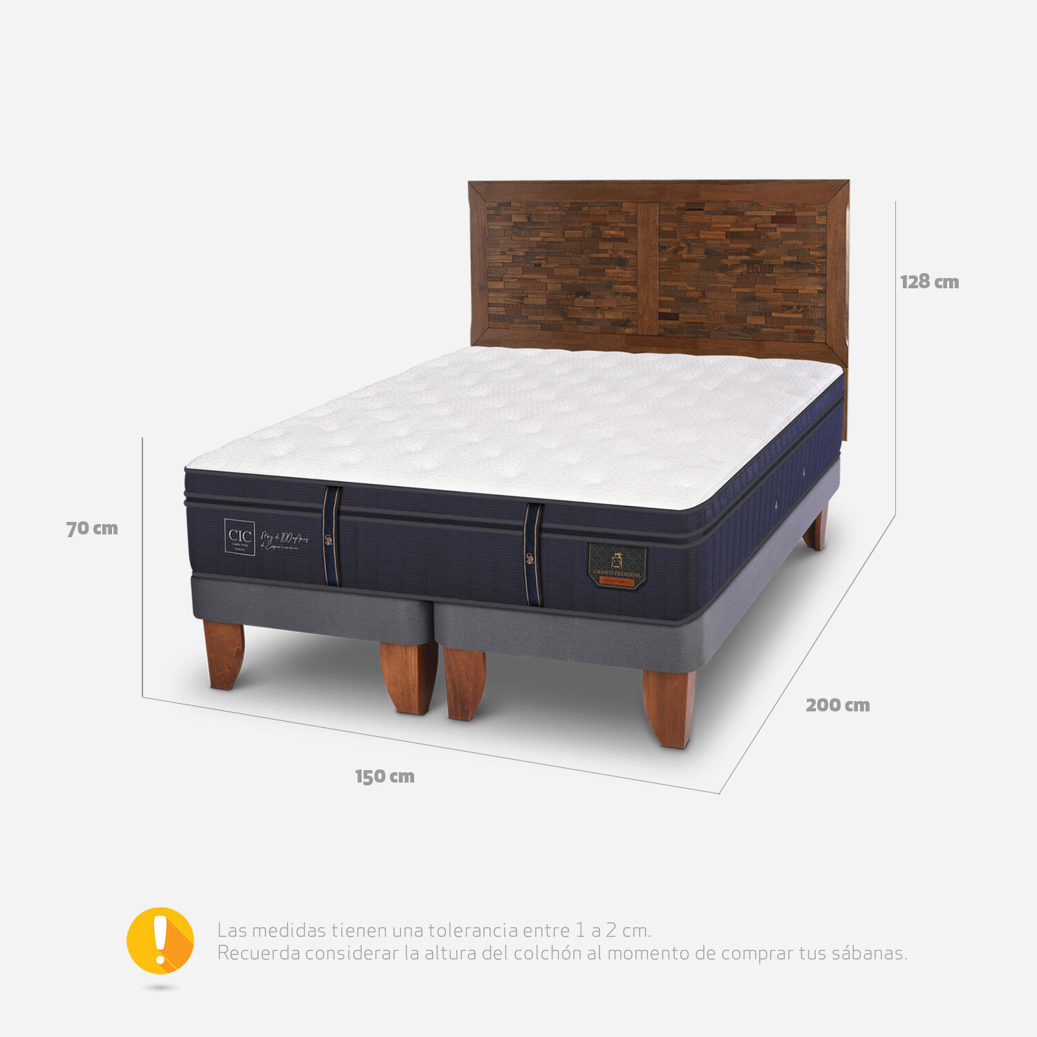 Cama Europea 2 Plazas Grand Premium Base Dividida + Respaldo Antique