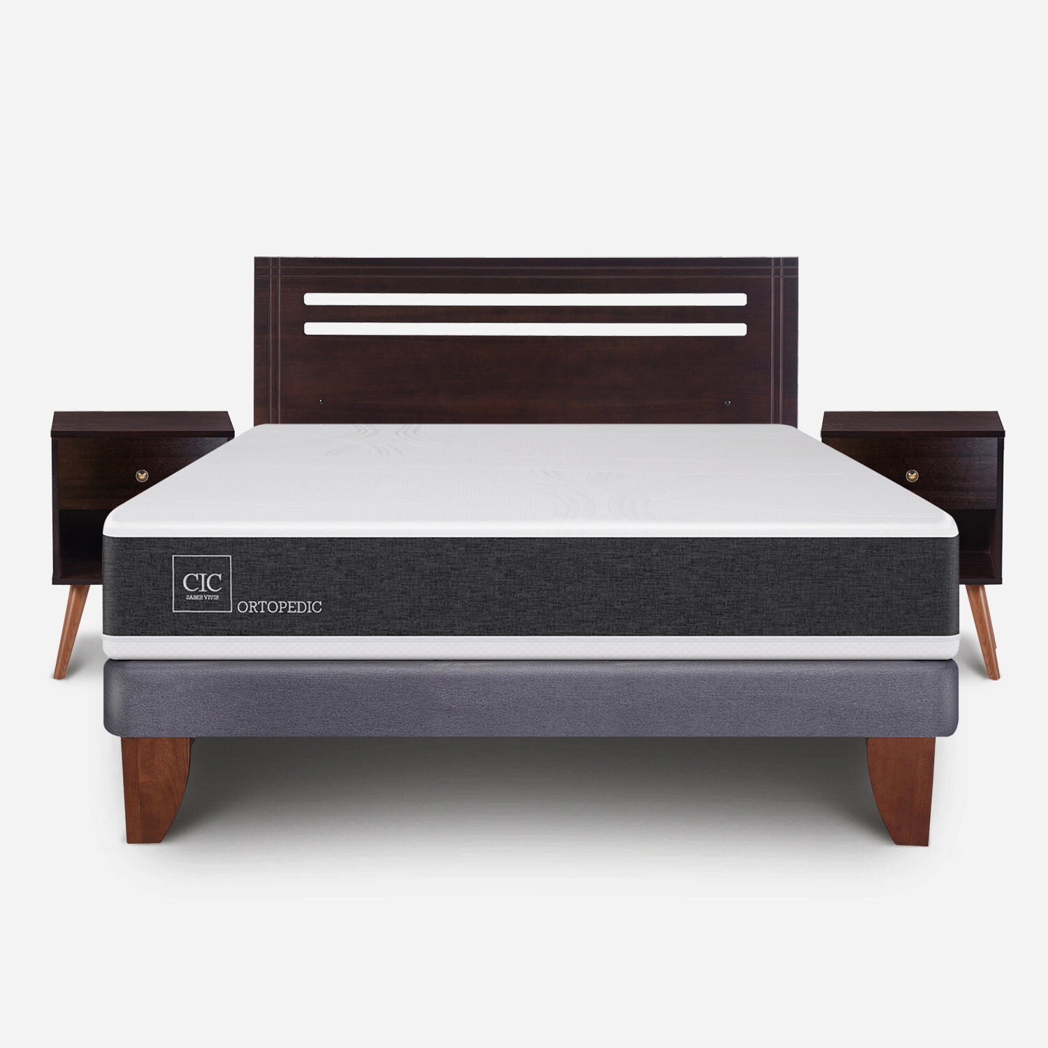 Cama Europea 2 Plazas Ortopedic Base Normal + Set Múnich