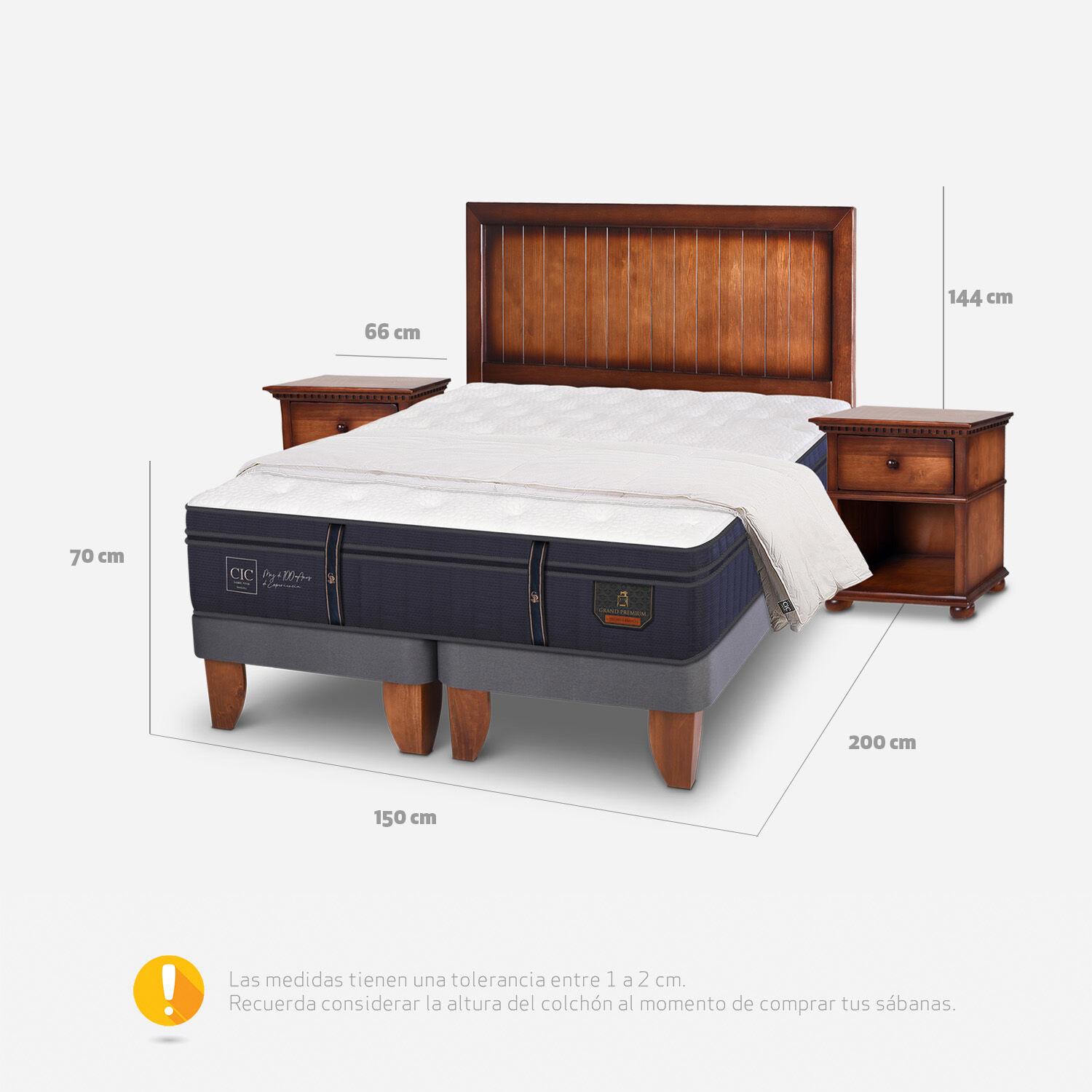 Cama Europea 2 Plazas Base Dividida Grand Premium + Set Monterrey + Plumón 15% Pluma de Ganso