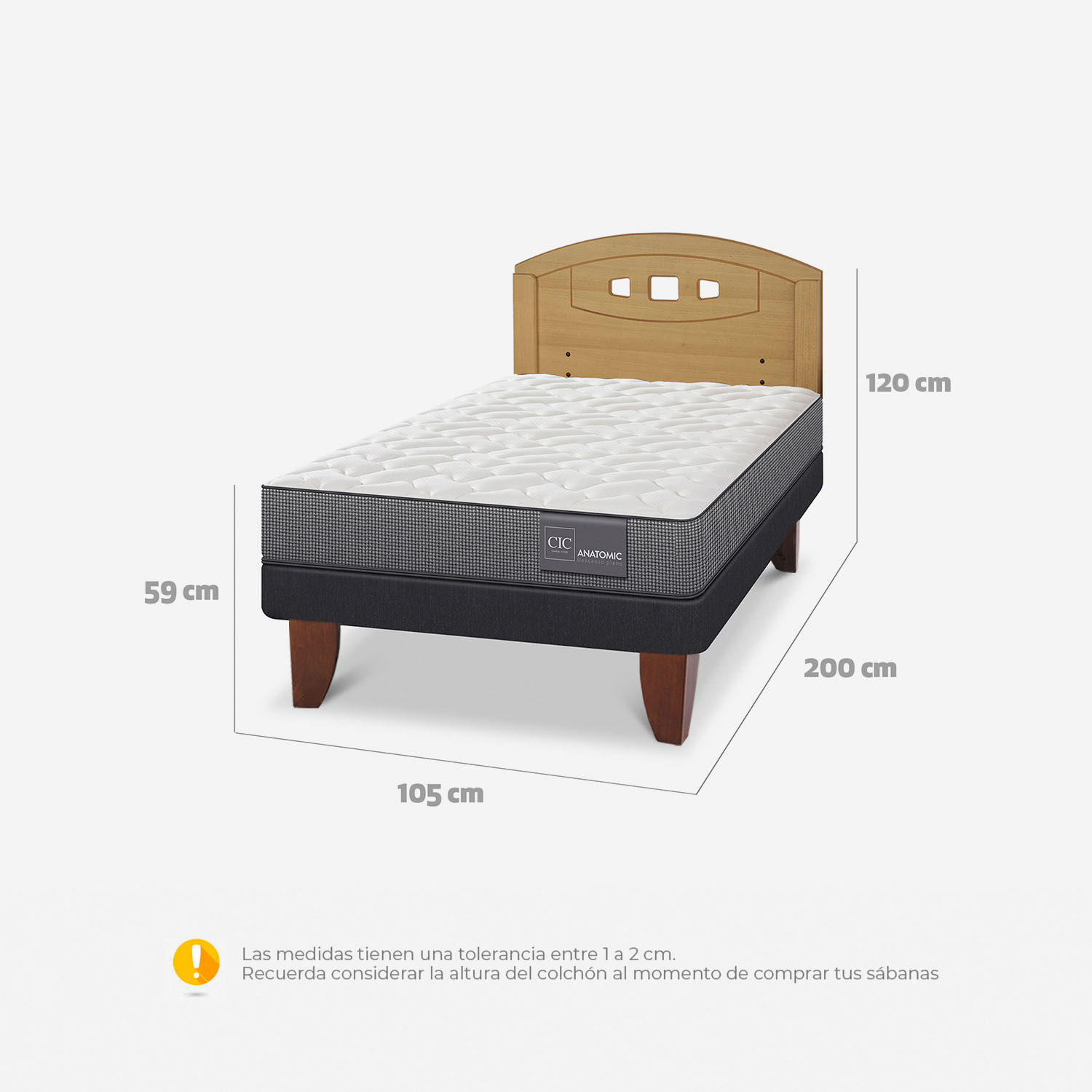 Cama Europea 1,5 Plazas Anatomic + Respaldo Gales Mostaza