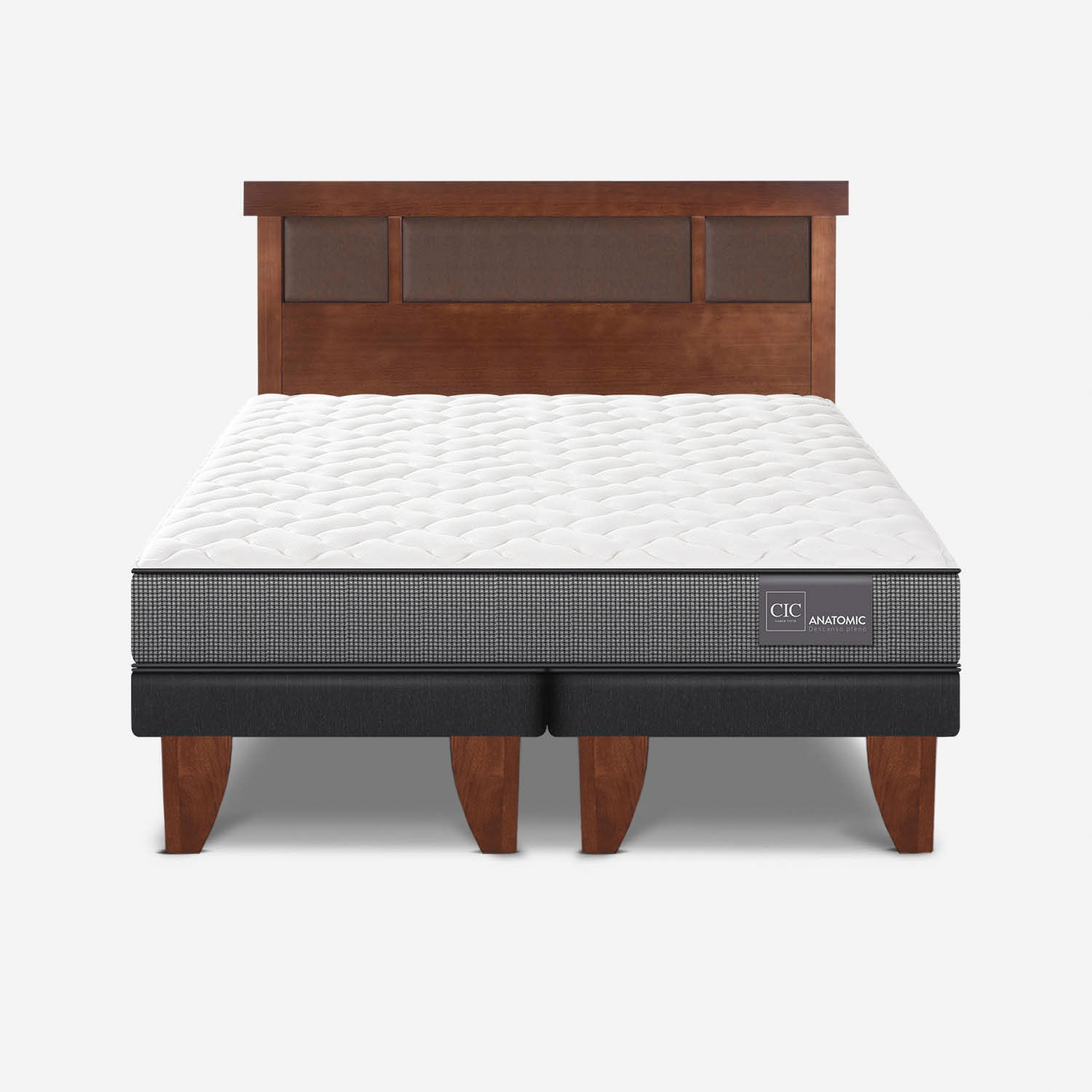 Cama Europea 2 Plazas Anatomic Base Dividida + Respaldo Dubl&iacute;n Caramel