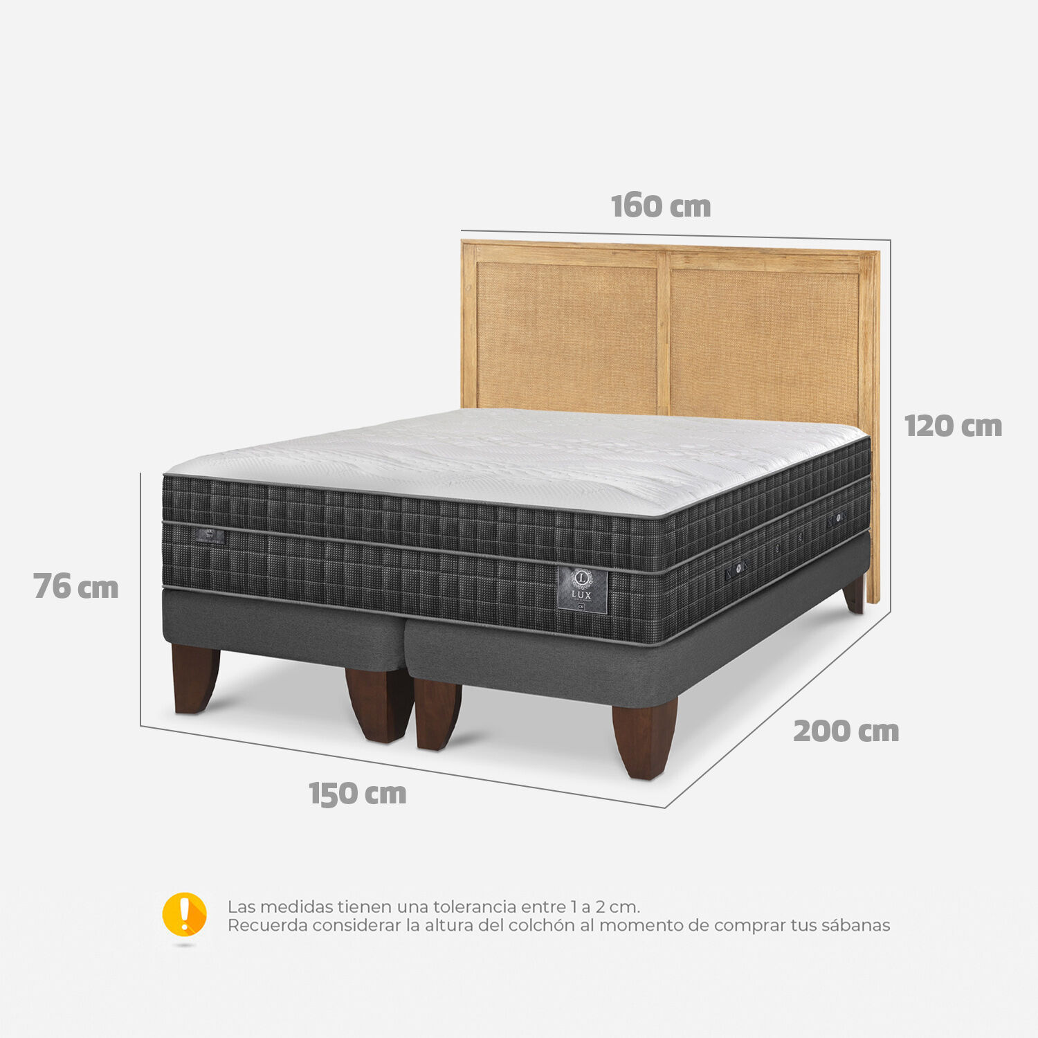 Cama Europea 2 Plazas Lux Base Dividida + Respaldo Sava
