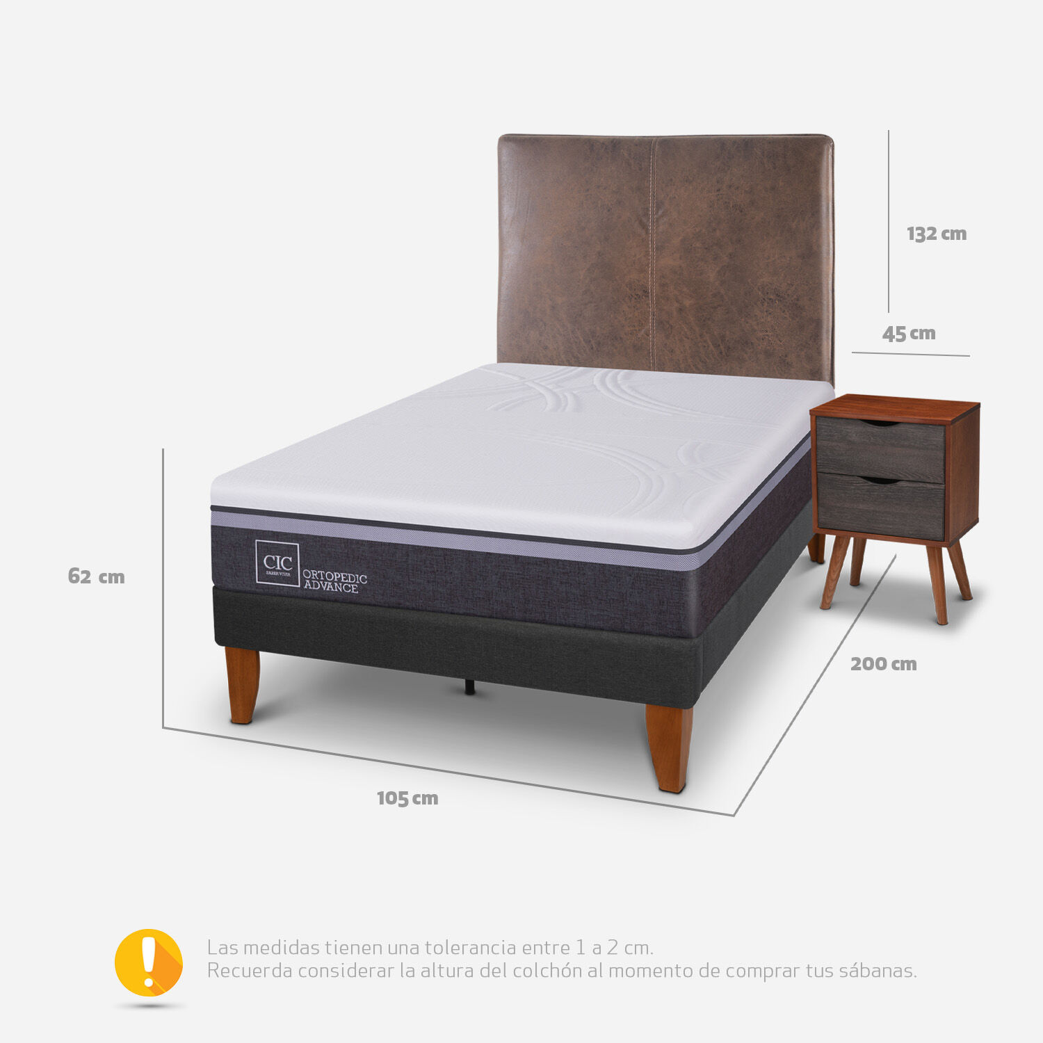 Cama Europea Curve 1,5 Plazas Ortopedic Advance + Set Baker