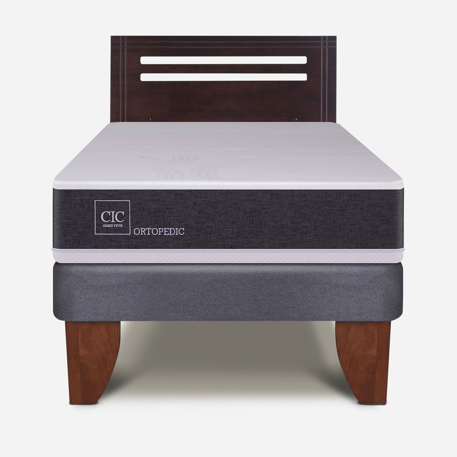 Cama Europea 1,5 Plazas Ortopedic + Respaldo Múnich Chocolate