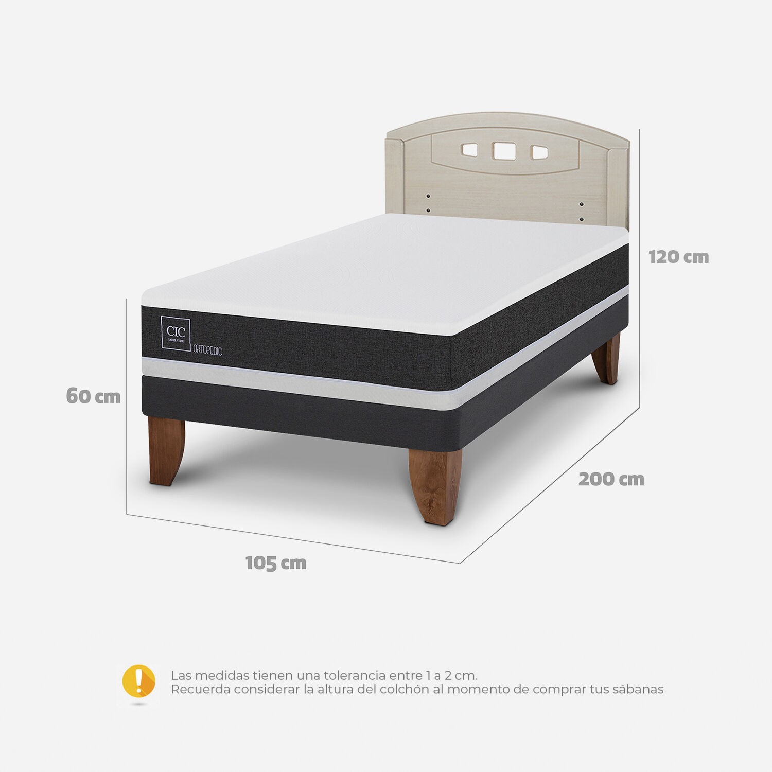 Cama Europea 1,5 Plazas Ortopedic + Respaldo Gales Alpino