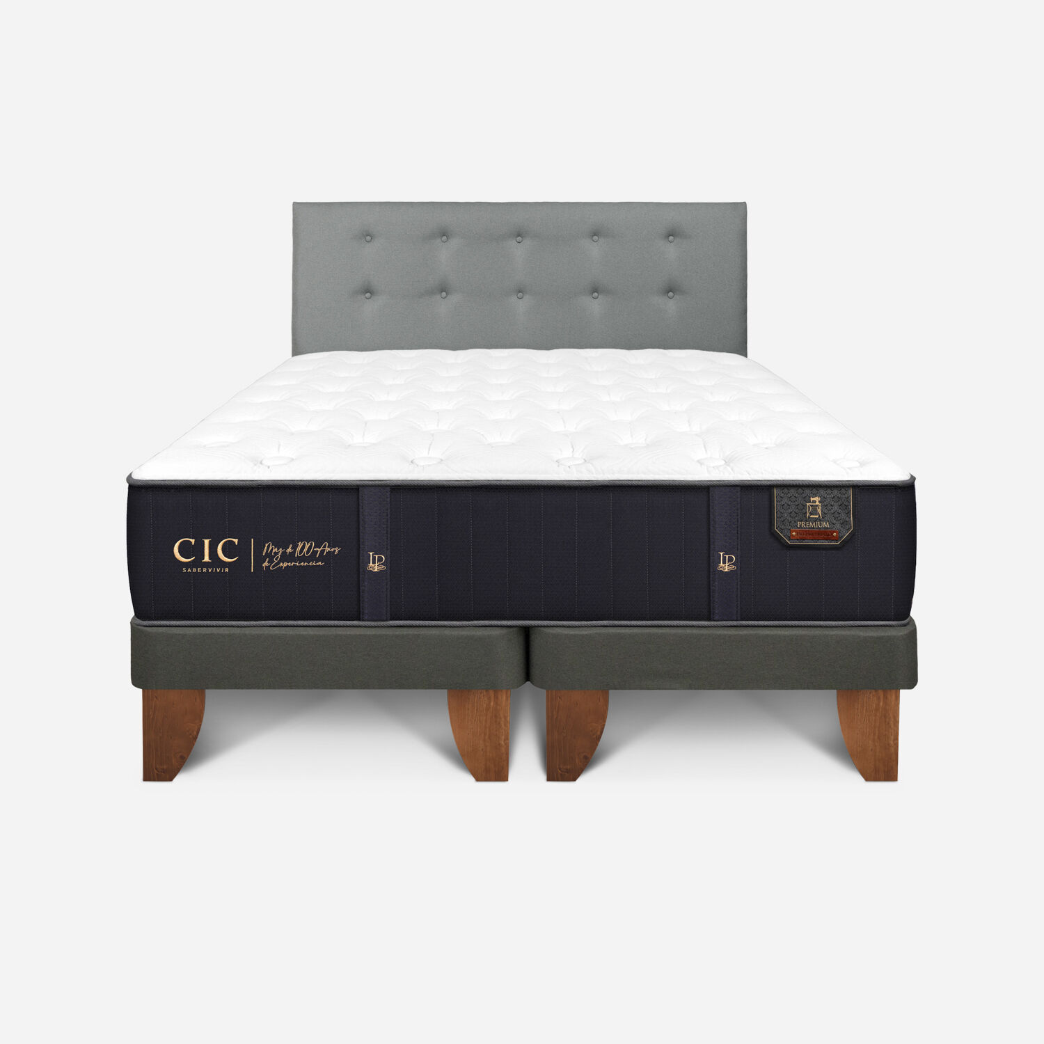 Cama Europea King Premium + Respaldo Tapizado Gris