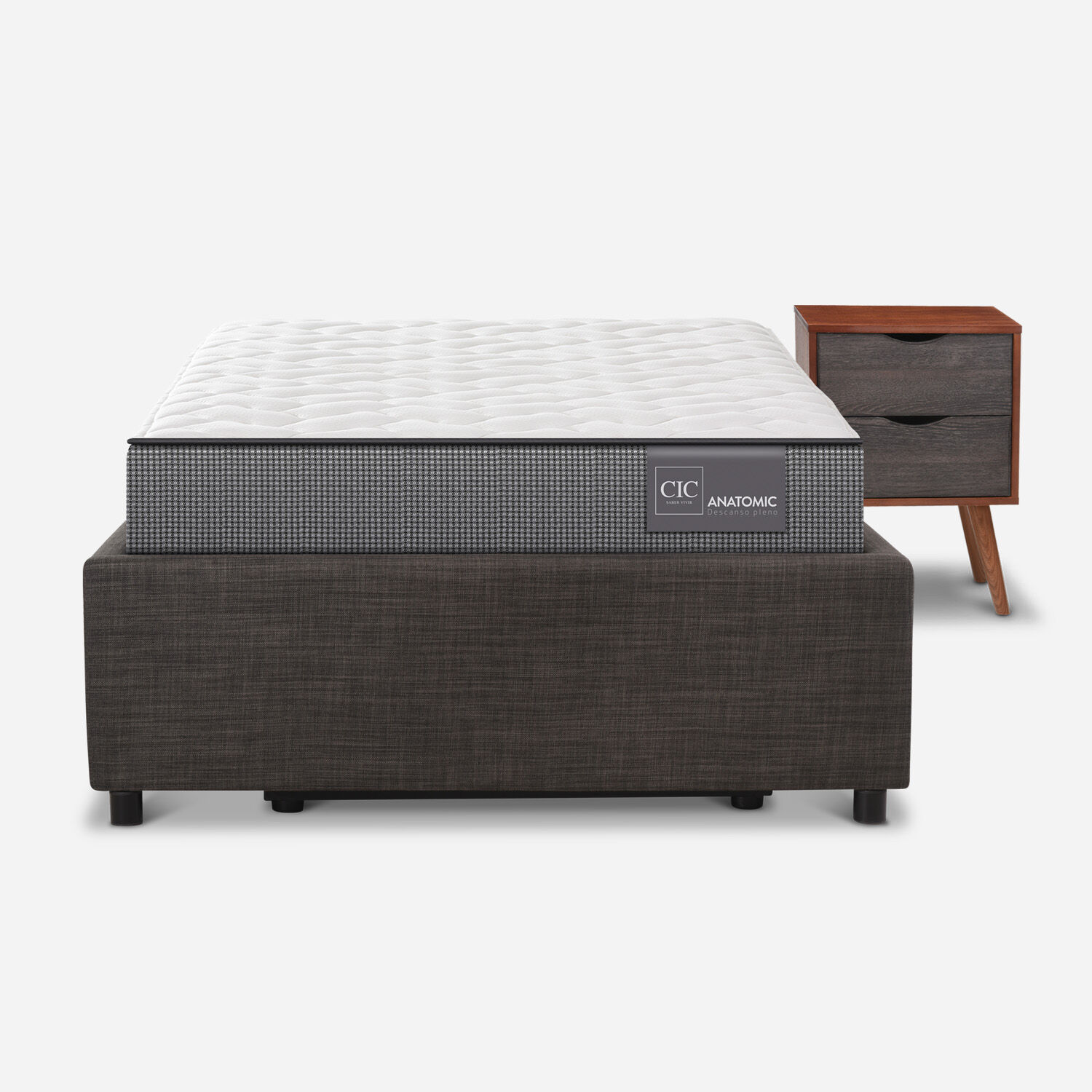 Cama Space Box 1,5 Plazas Anatomic + Velador N&iacute;ger