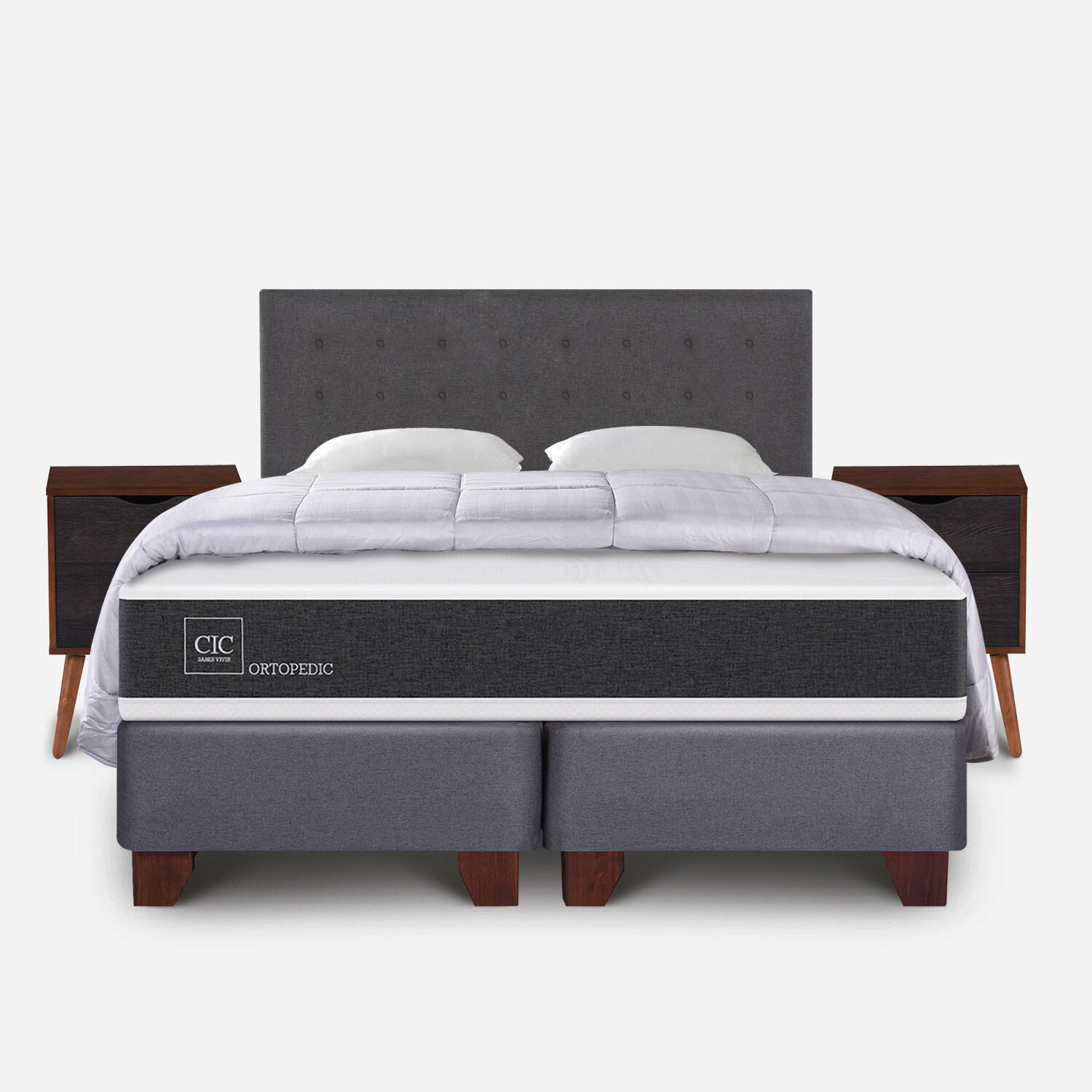 Box Spring King Ortopedic + Almohadas + Plum&oacute;n + Set &Eacute;ufrates