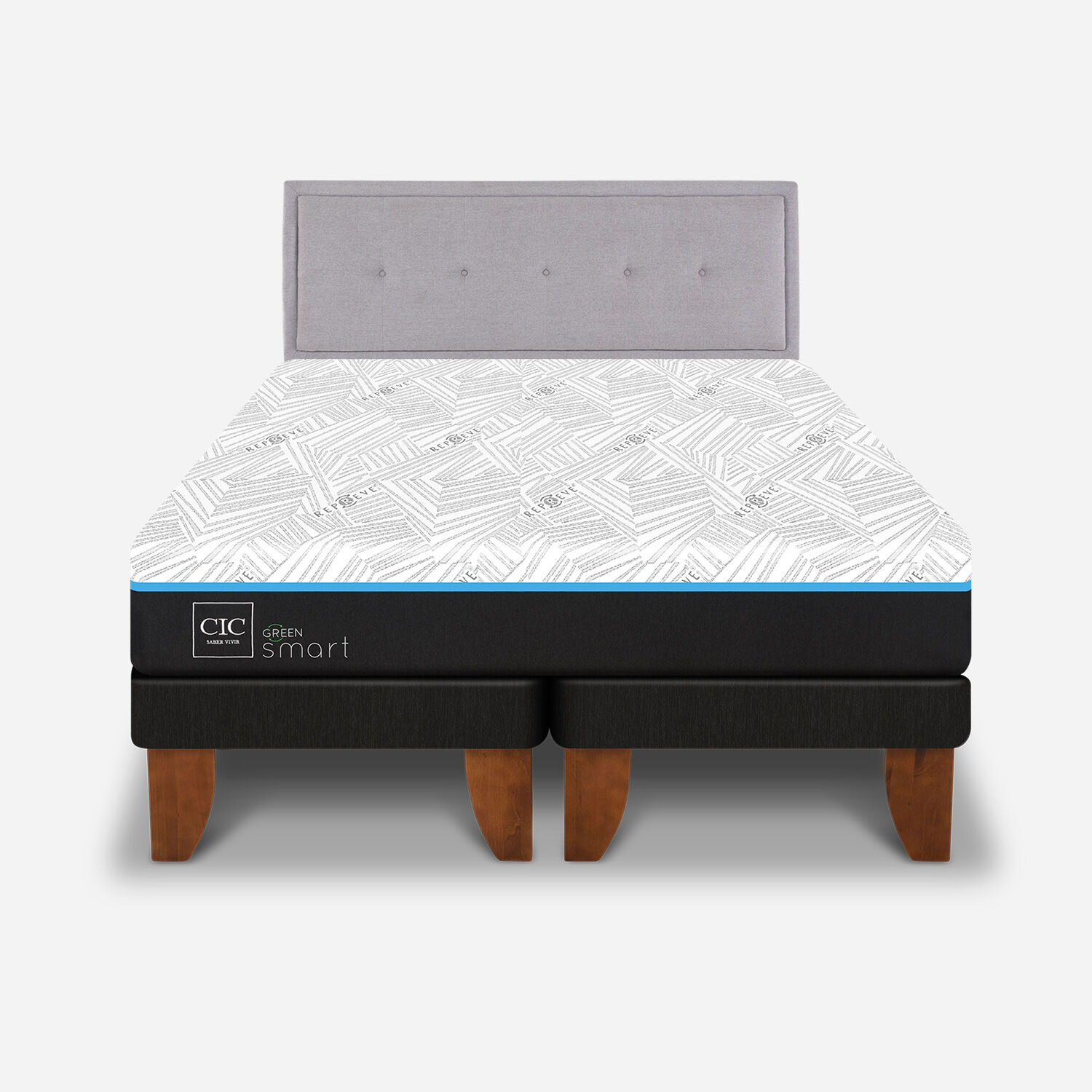 Cama Europea 2 Plazas Base Dividida Infinity Green + Respaldo Ganges
