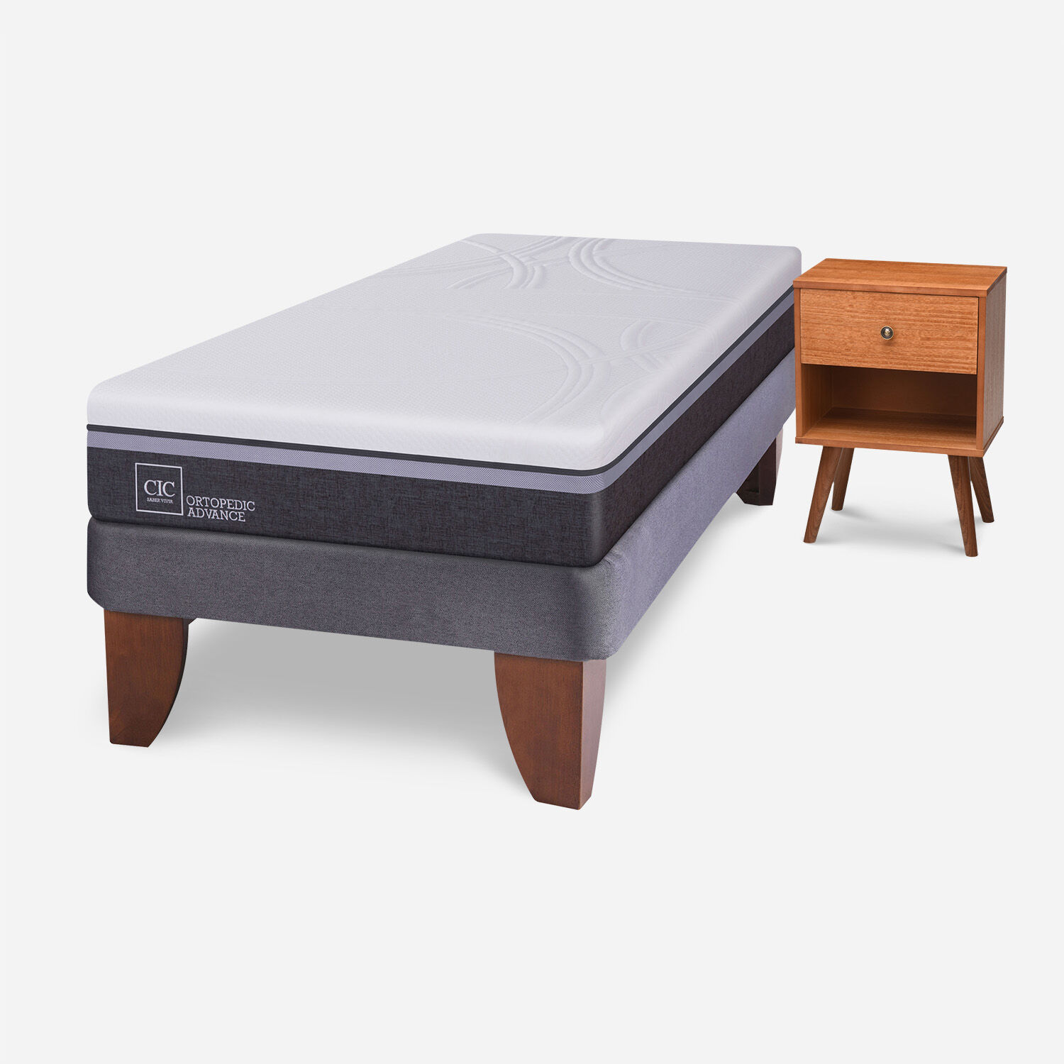 Cama Europea 1,5 Plazas Ortopedic Advance + Velador Gales Caramel