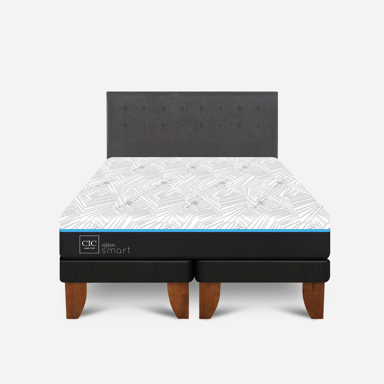 Cama Europea King Infinity Green Base Dividida + Respaldo &Eacute;ufrates