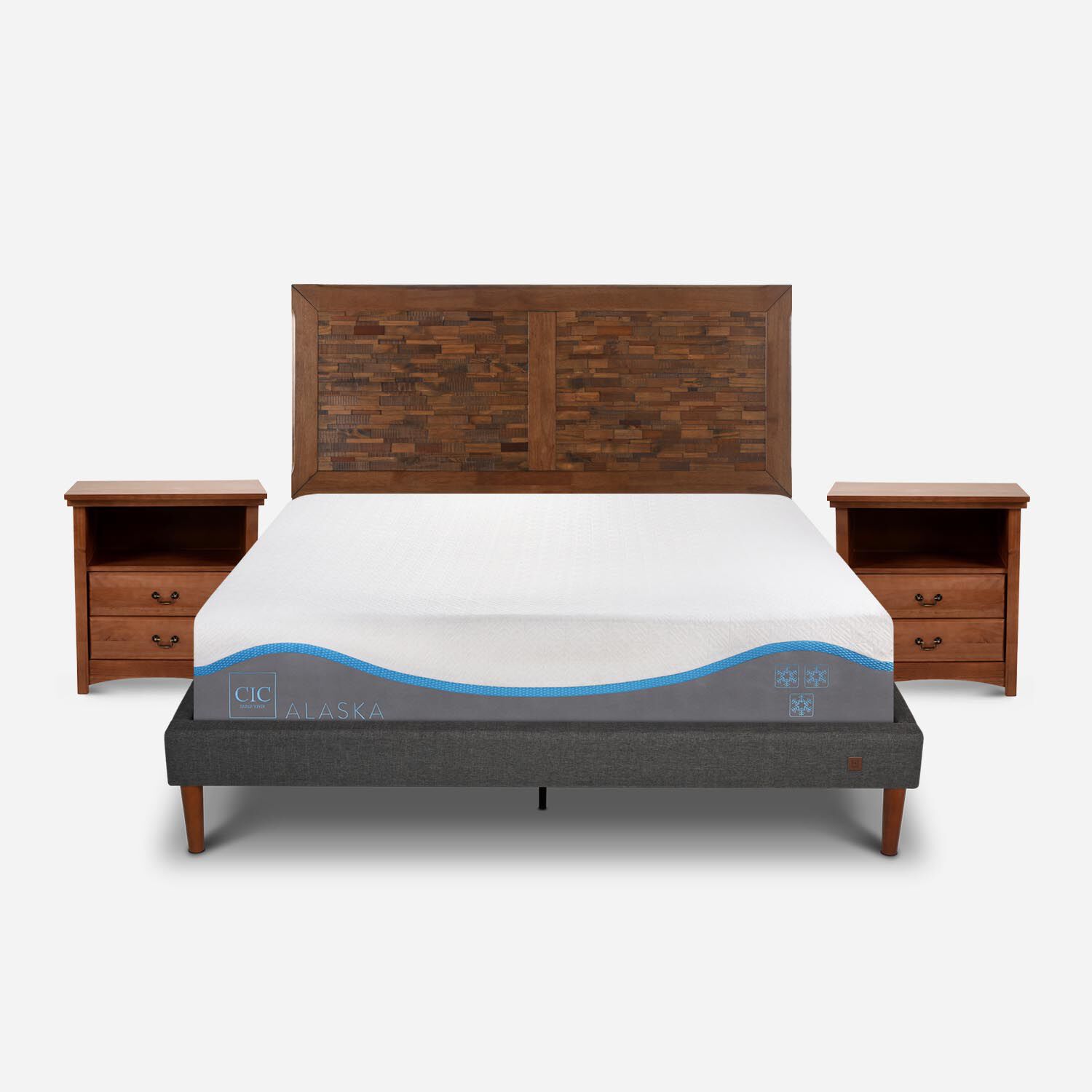 Cama Europea Curve 2 Plazas Alaska + Set Antique