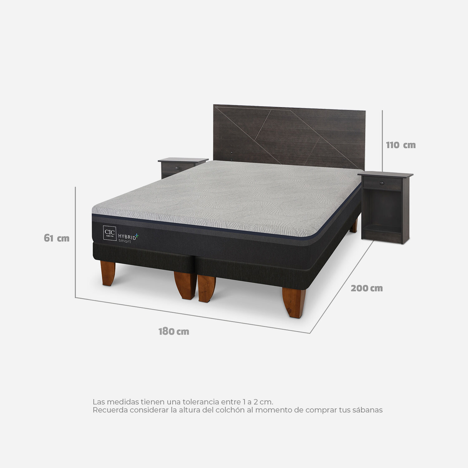 Cama Europea King Hybrid Plus + Set Villarrica Gris