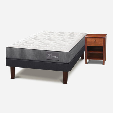 Cama Europea 1,5 Plazas Anatomic + Velador Torino Caramel