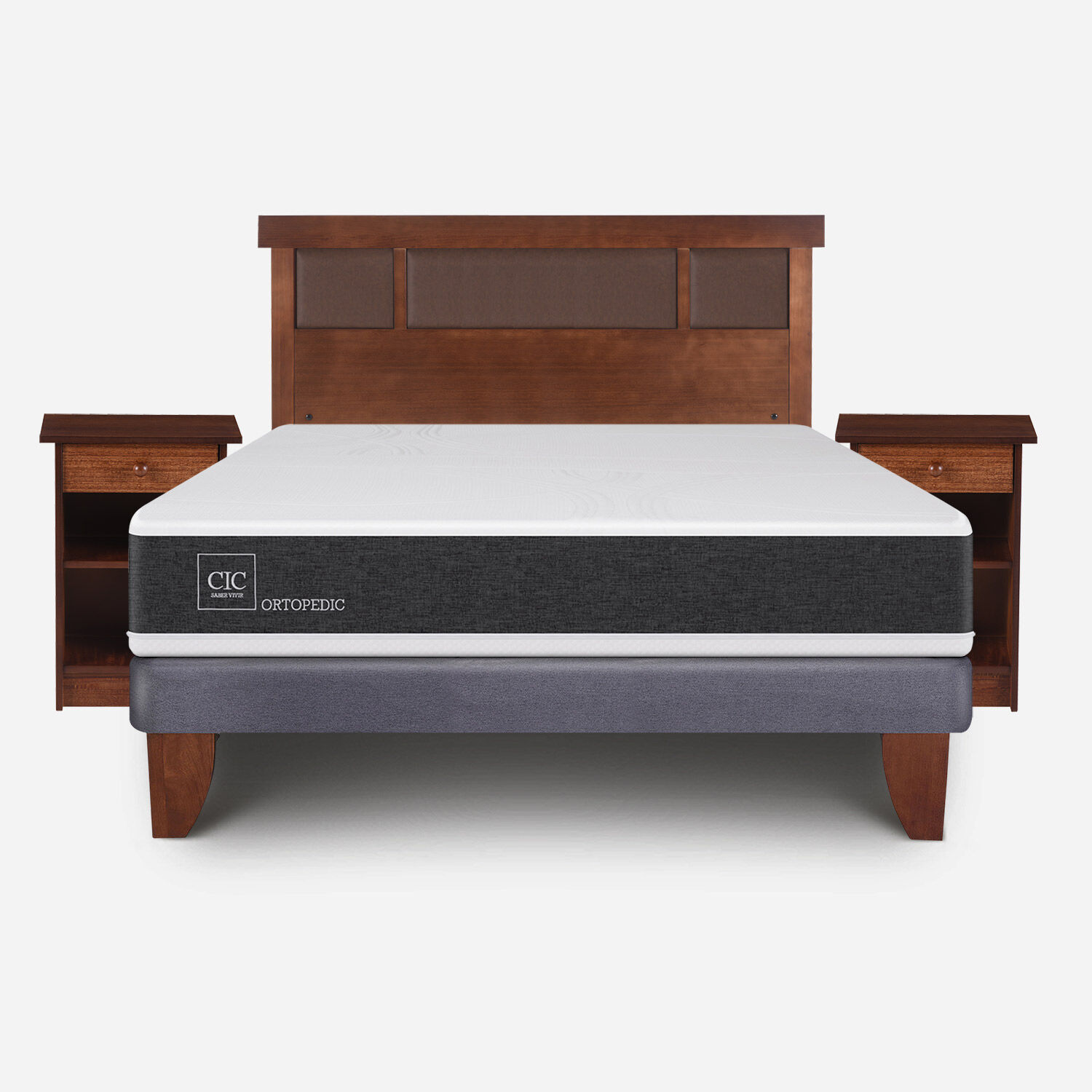 Cama Europea 2 Plazas Ortopedic Base Normal + Set Dublín Caramel